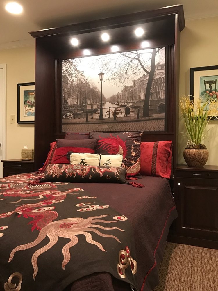 Dark Brown Murphy Bed w/ Overhead Lighting