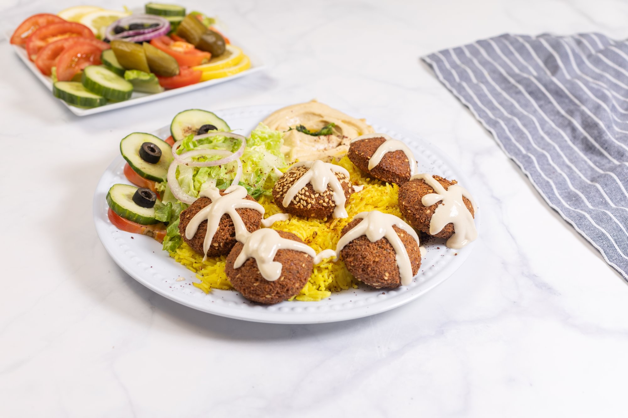 Falafel With Rice Salad And Hummus