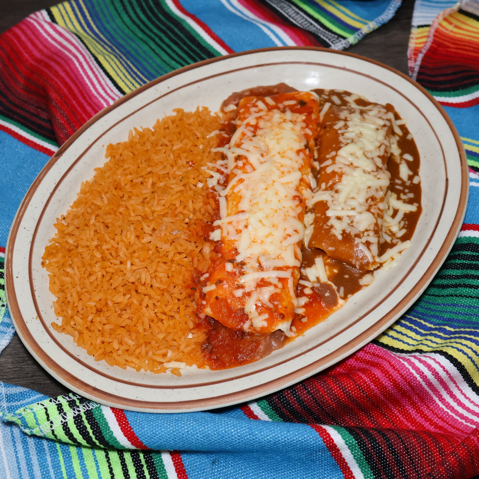 1. Bean Burrito, Cheese Enchilada & Rice
