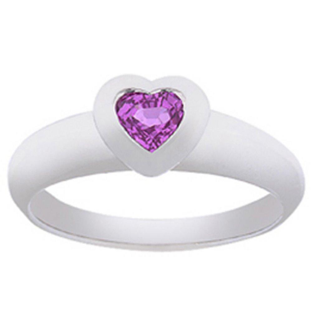 this adorable 14k white solid gold pink sapphire heart-shaped ring in a bezel set. Beautiful springtime pink in an ample shank.