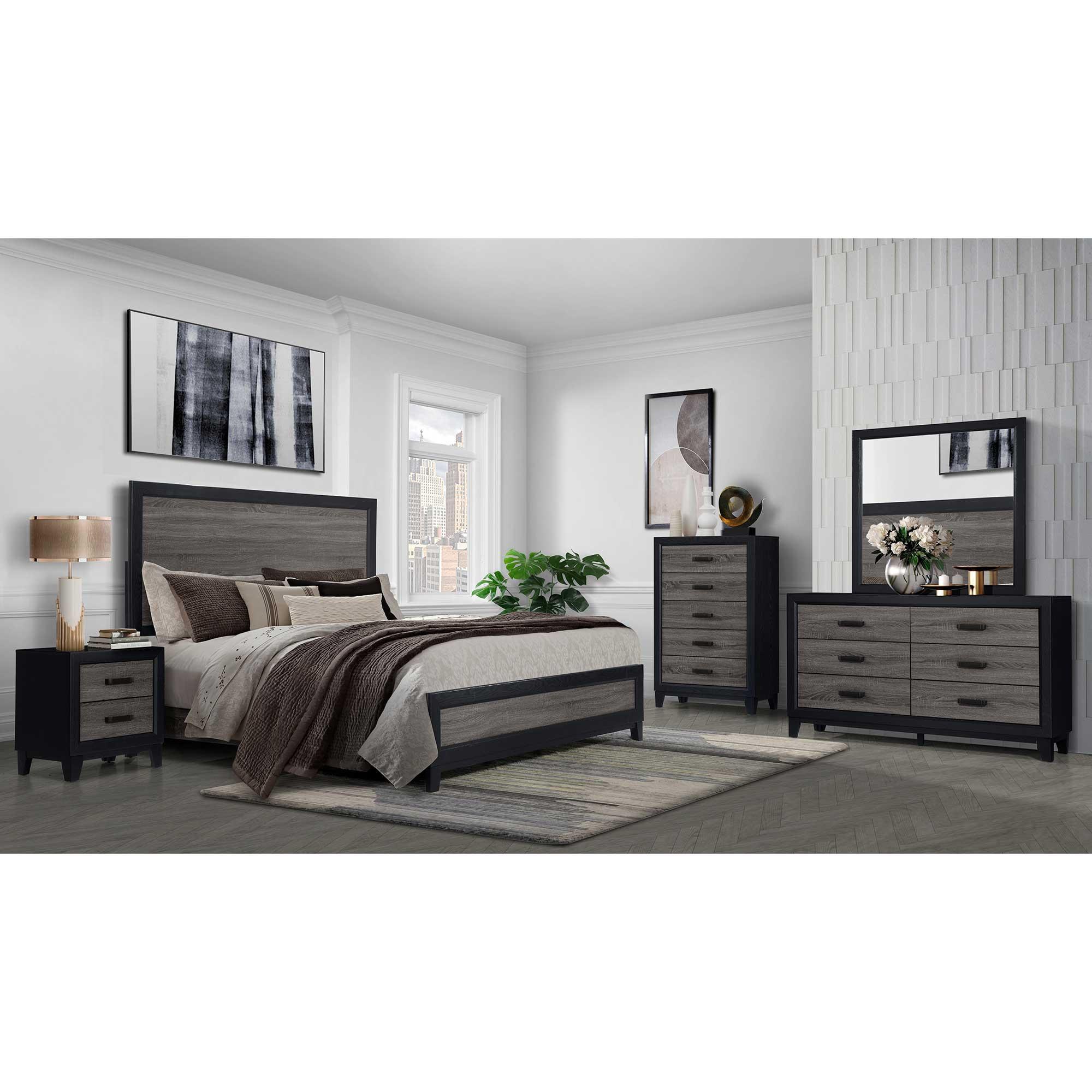 Full Lisbon Bed - Gray Two-Tone w/Dresser, Mirror, Nightstand