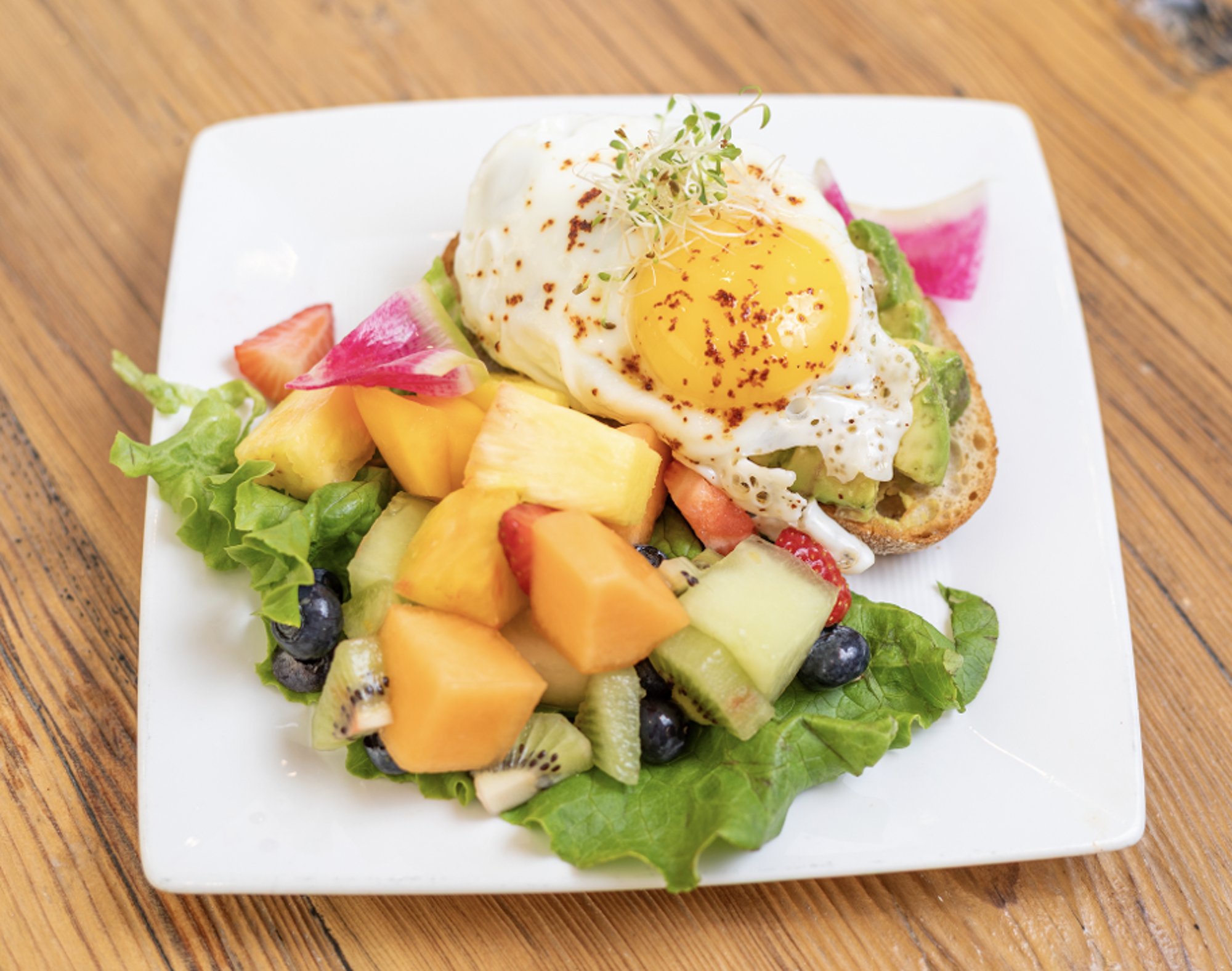 Avocado Toast w/ Egg Any-Style & Fruit