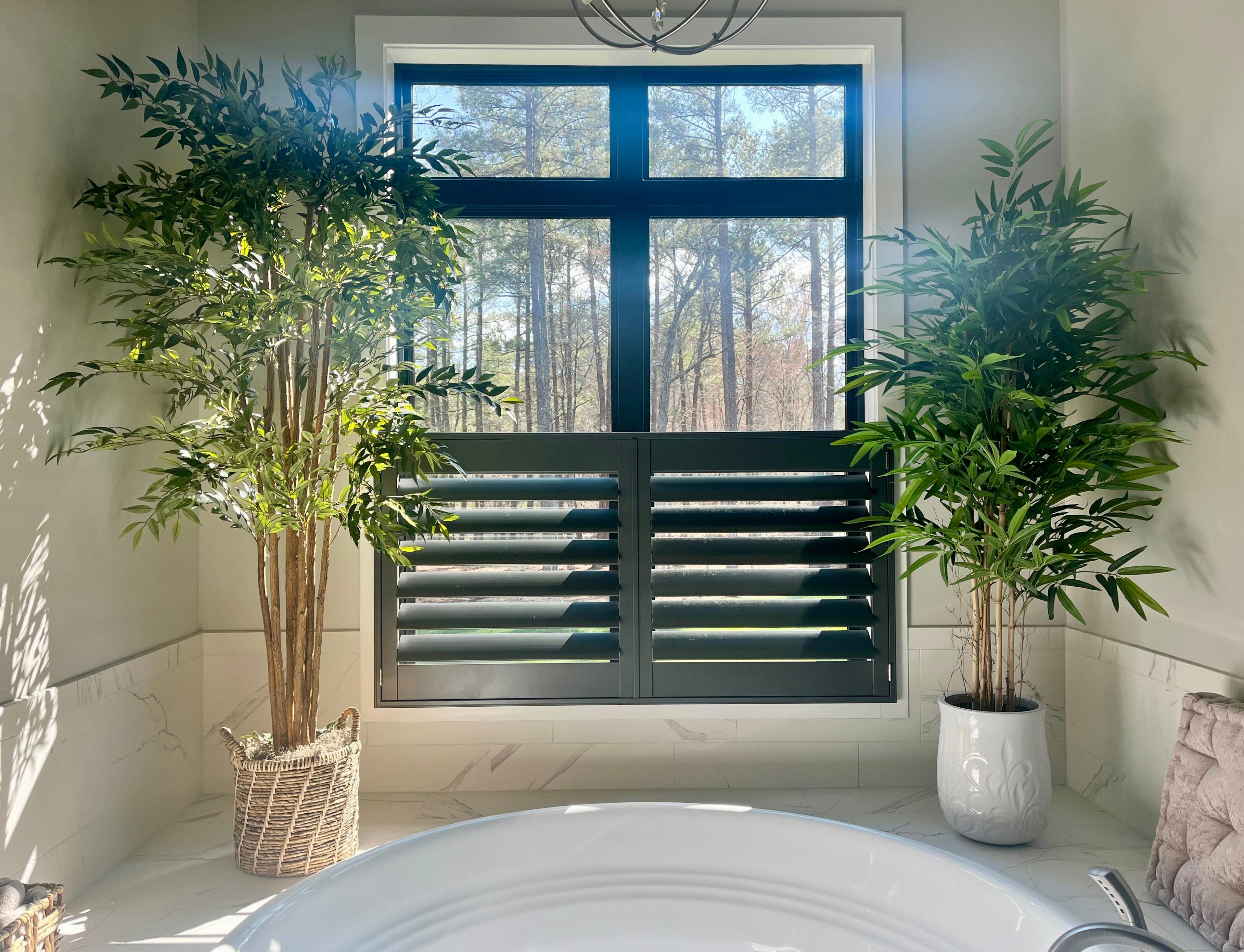 We think the light in this Pittsboro space is absolutely dreamy! These chic black shutters modernize the space, and create a serene feel alongside the bright greenery. What a perfect place to relax and unwind!