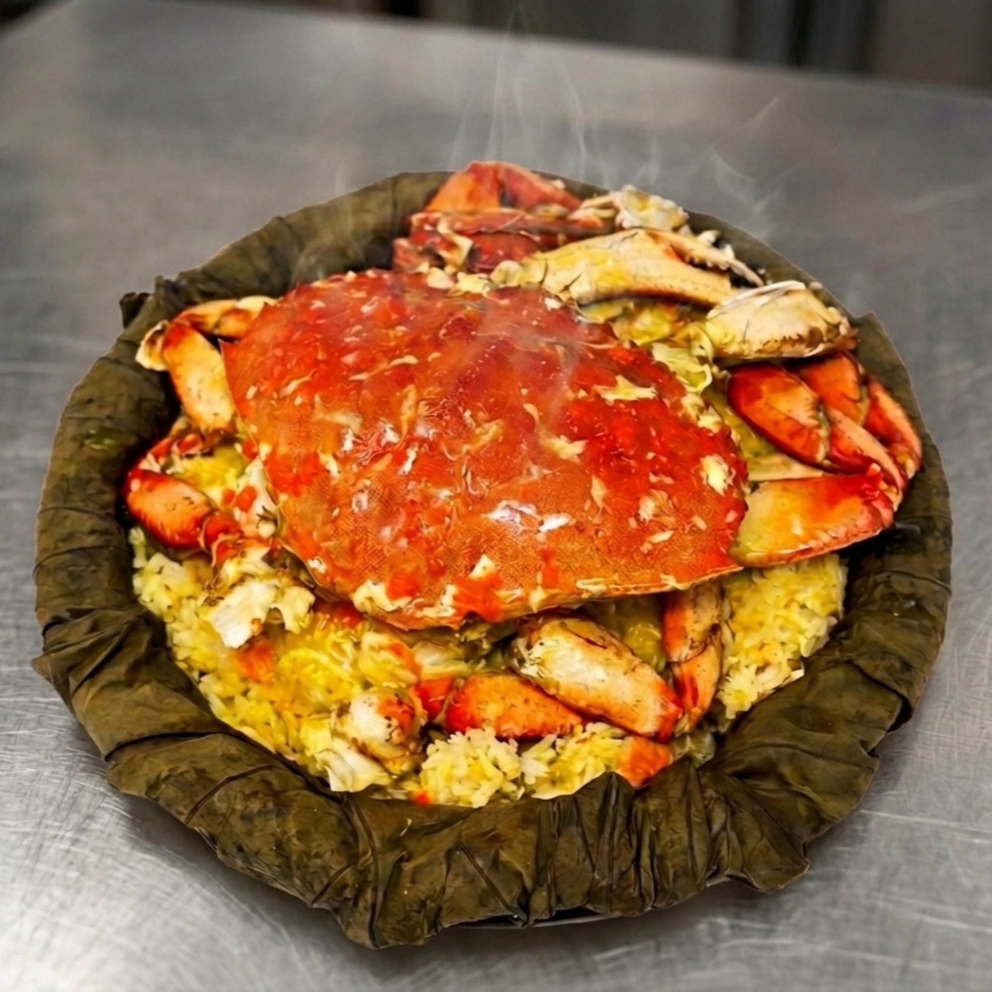 Dungeness Crab with Rice Wrapped in Lotus Leaf