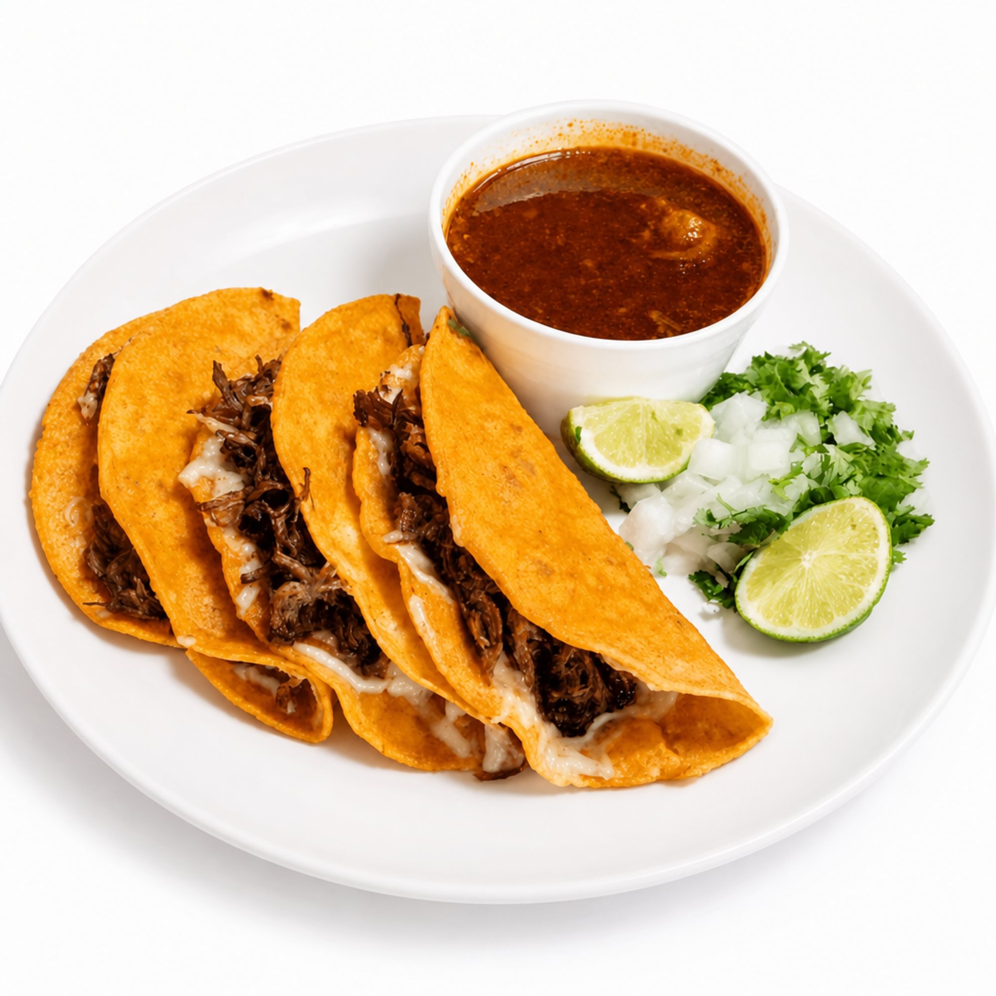 3 Birria Quesa Tacos with Consommé