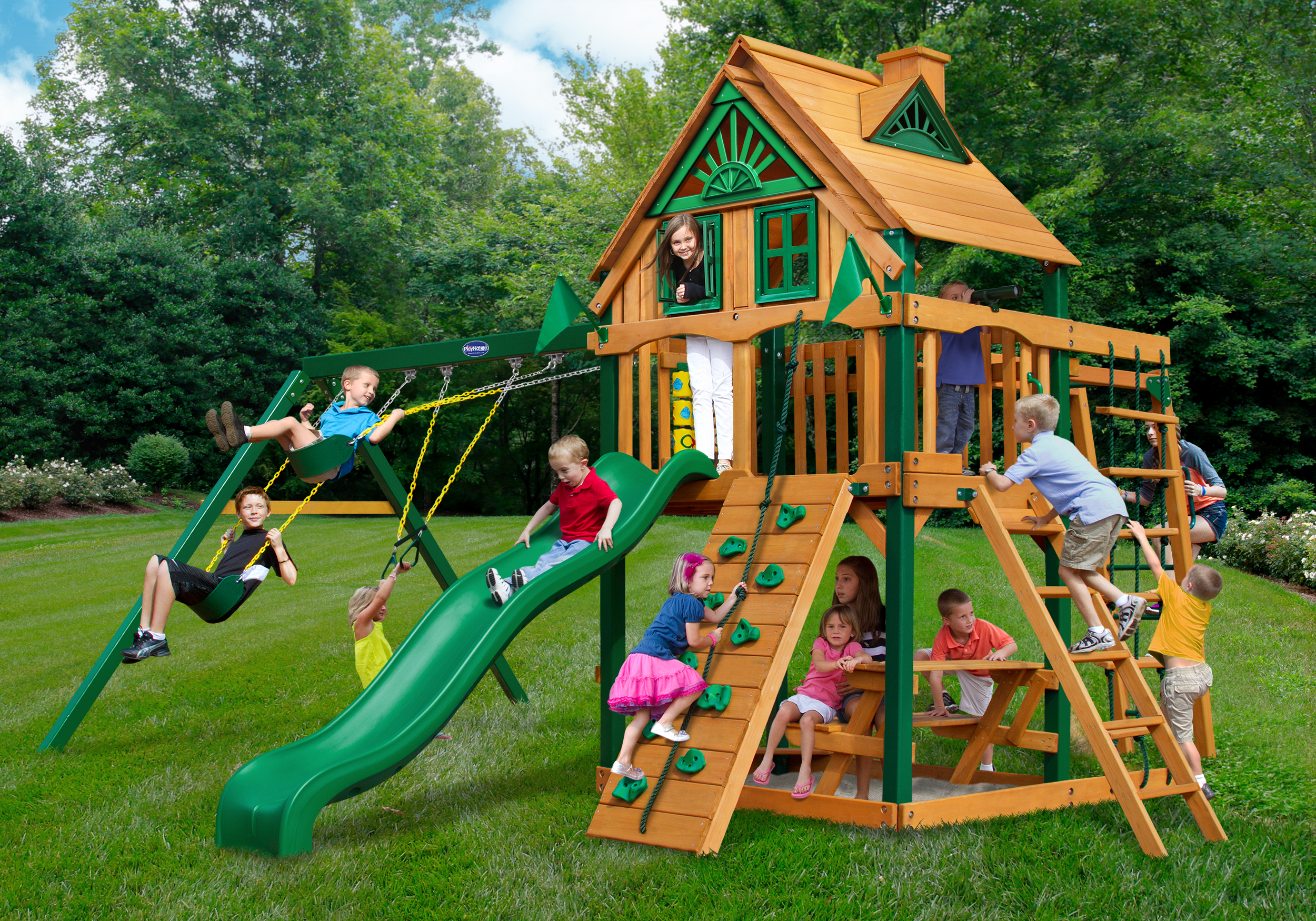 Horizon w/ Monkey Bars, Treehouse, Wood Roof w/o Fort Add-On