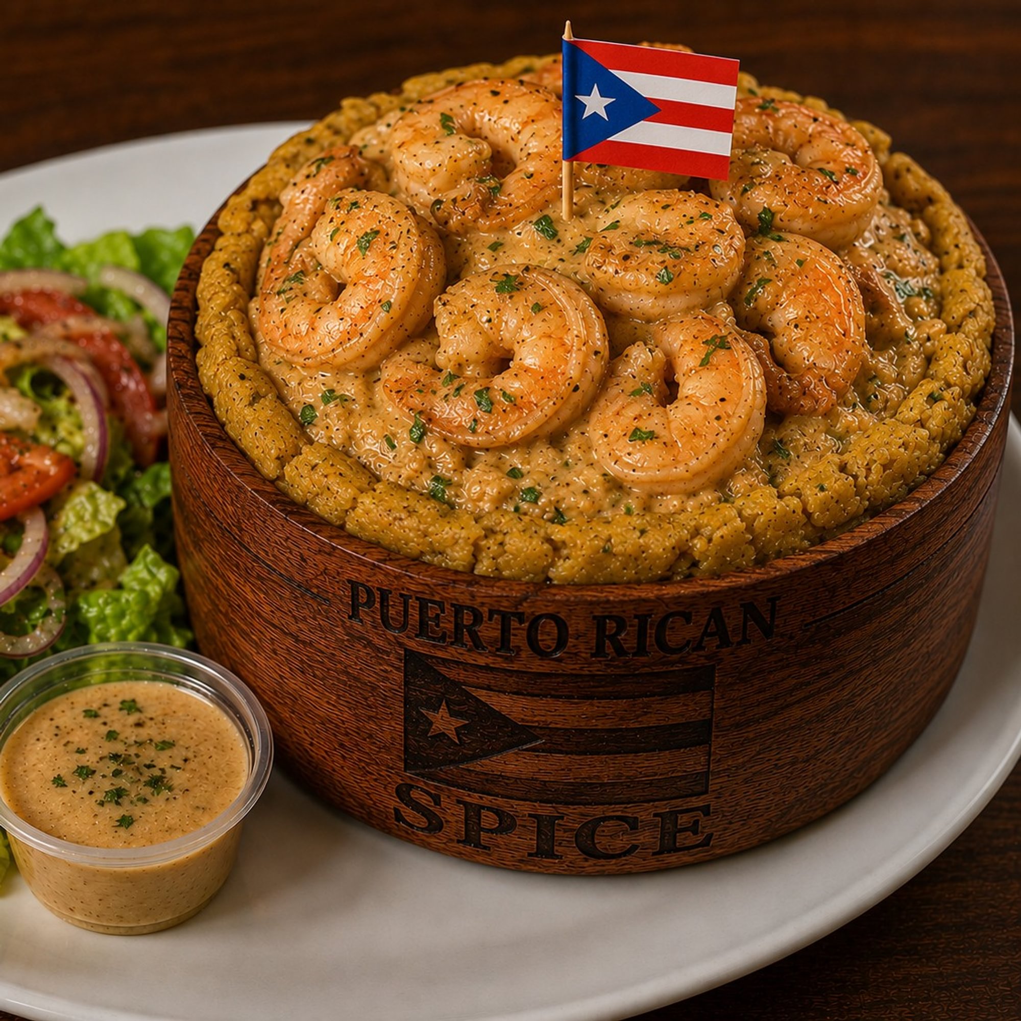 Camarones En Crema De Ajo / Creamy Garlic Shrimp Mofongo