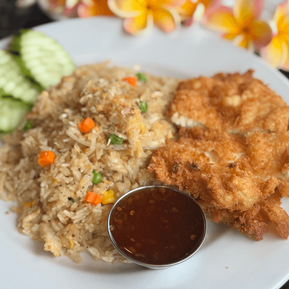 Mason's Regular (Fried Rice: no peas, no carrots) Add CH Katsu w/sauce on side