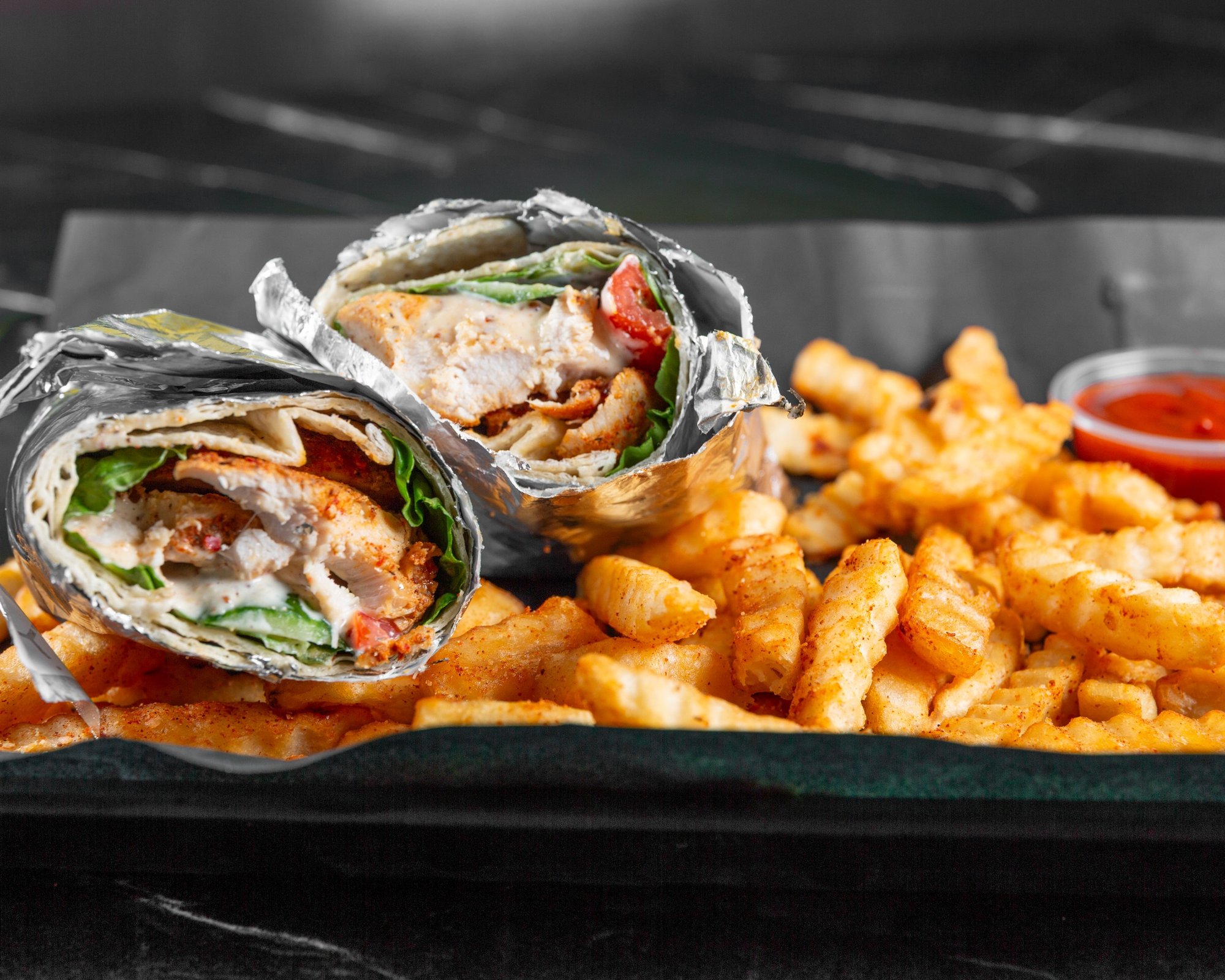 Grilled Chicken Wrap with Fries