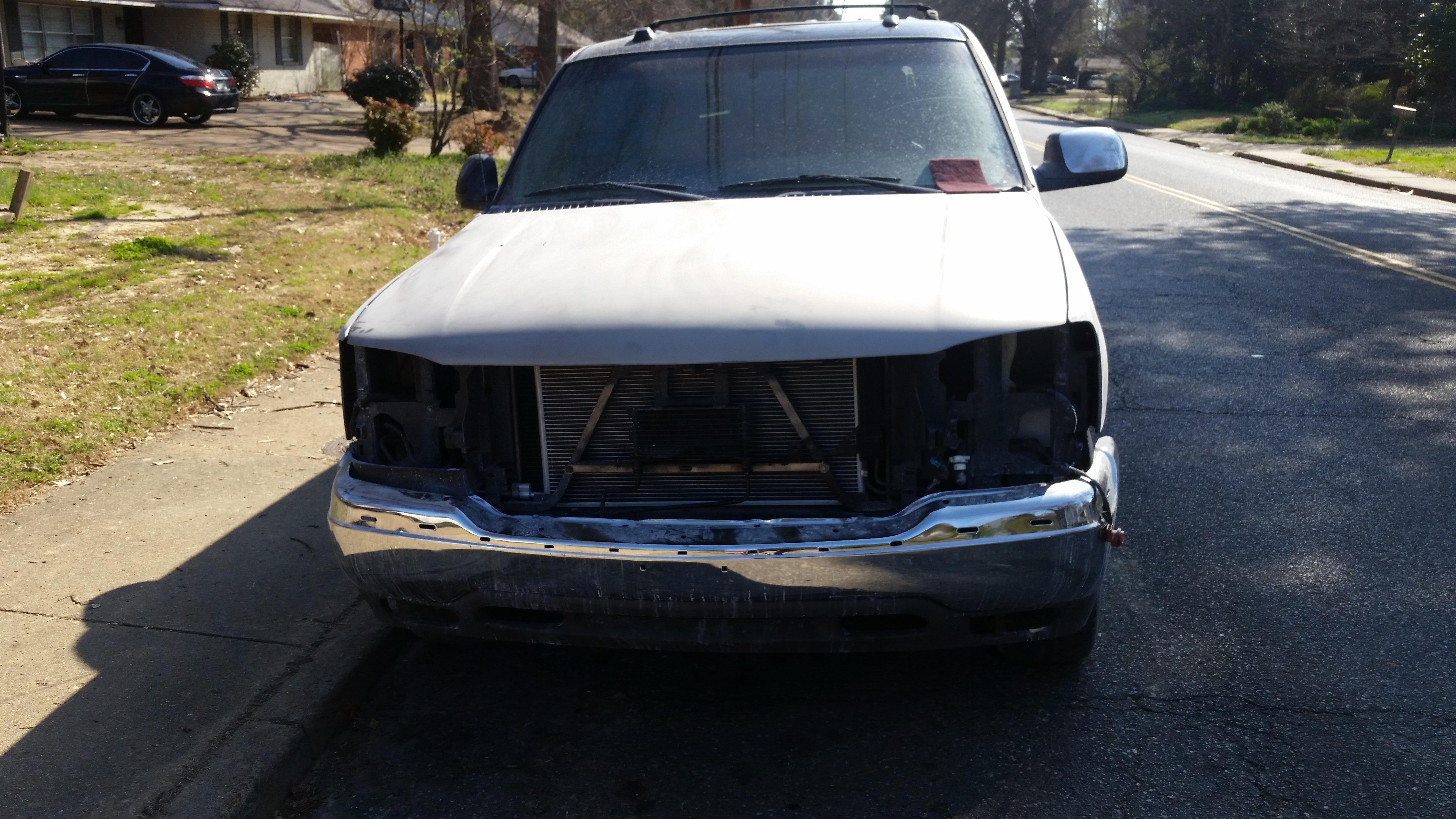 2005 yukon xl was smashed in front, we've pull frame, replaced entire front cap