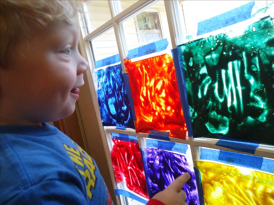 Experimenting with colors and light in our toddler room.