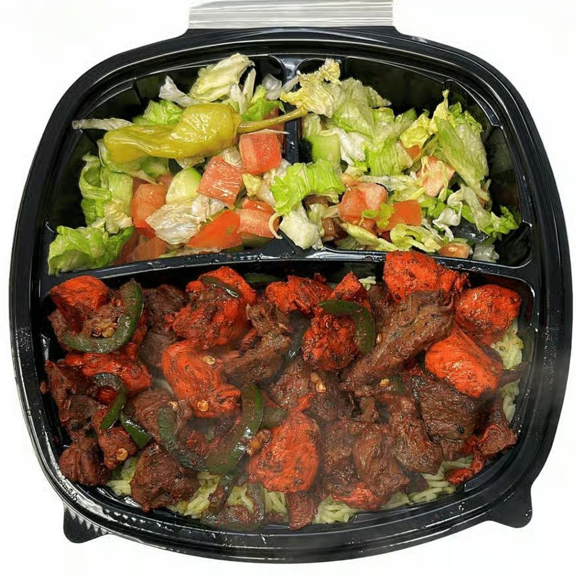 Super Spicy Grilled Lamb and Chicken on Rice with Jalapeno & Salad+ Soda