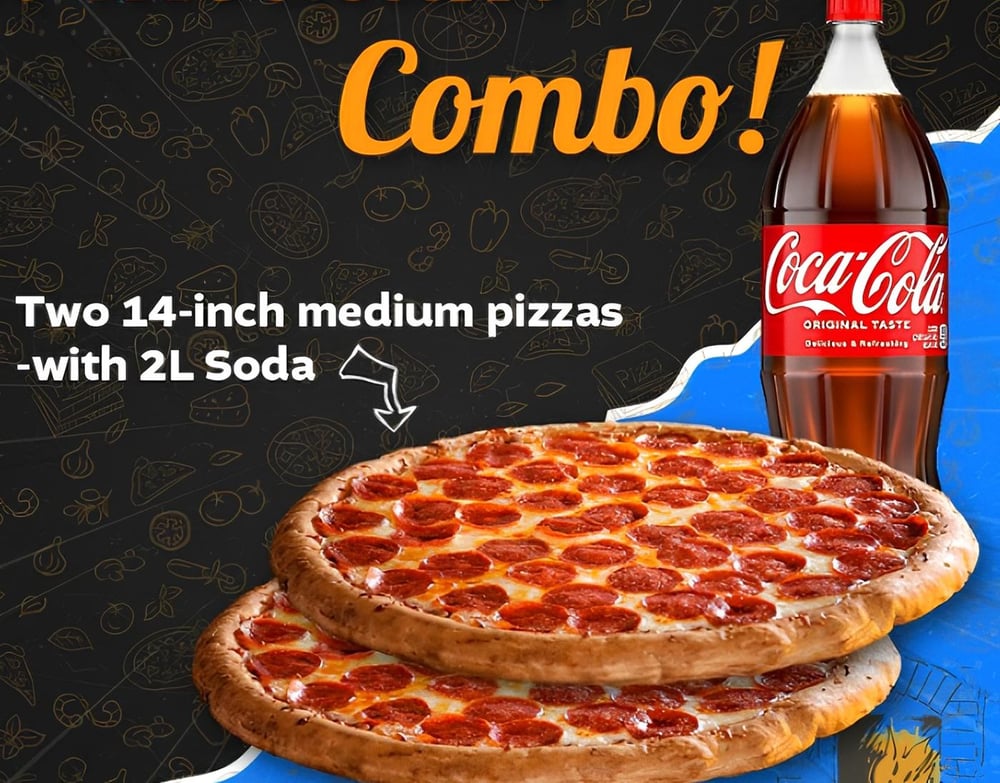 2 pizzas 2 liter drinks (combo 1)