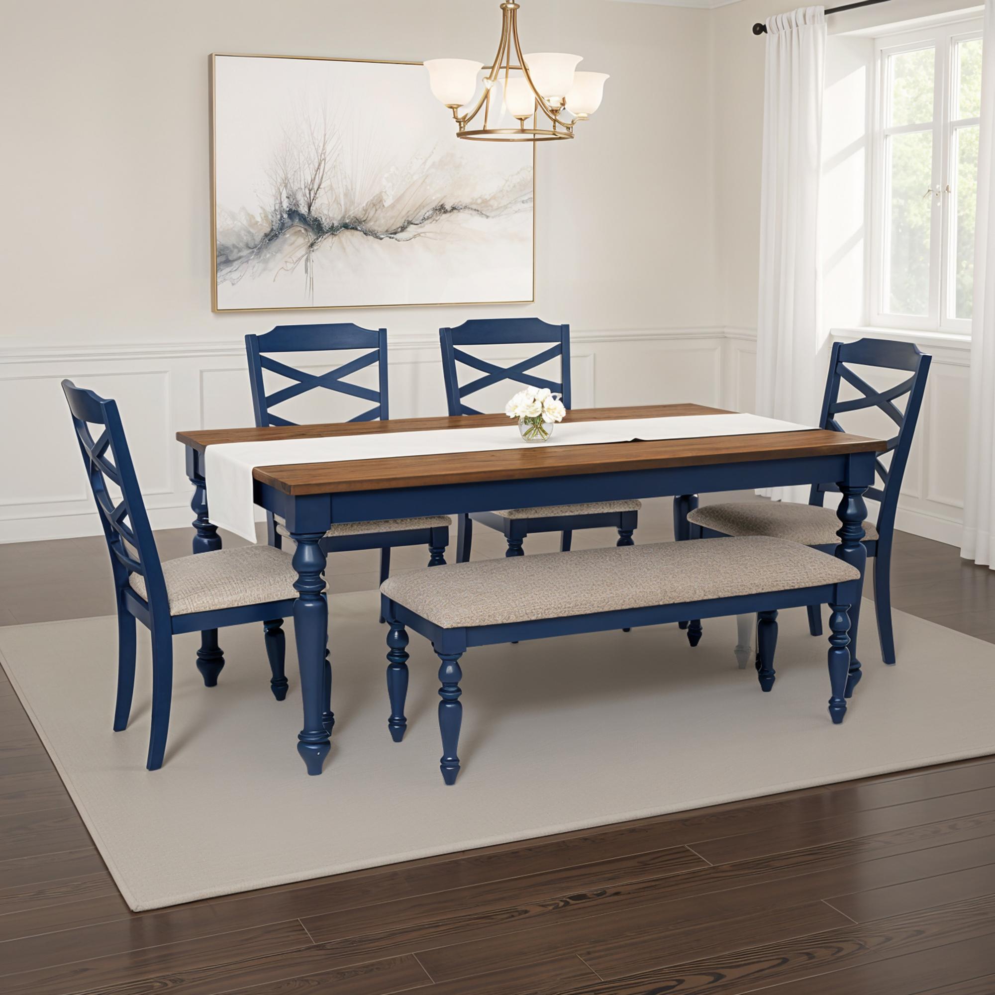 Trimble 6-Piece Dining Set w/ Table, Chairs, & Bench - Navy