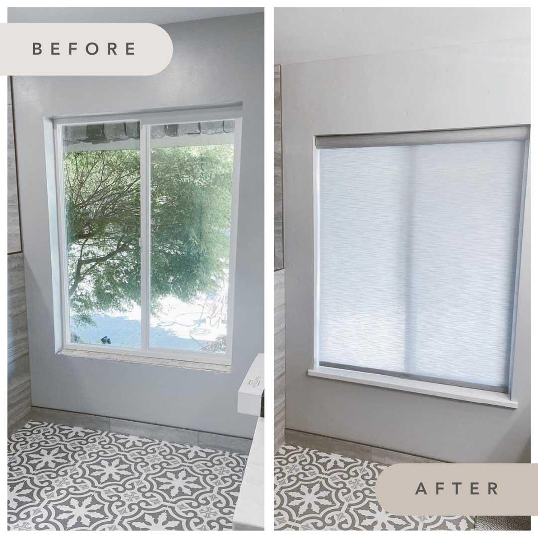 Before and after never looked so good!  This light filtering motorized Roller Shade really complimented this renovation in the Midway District.