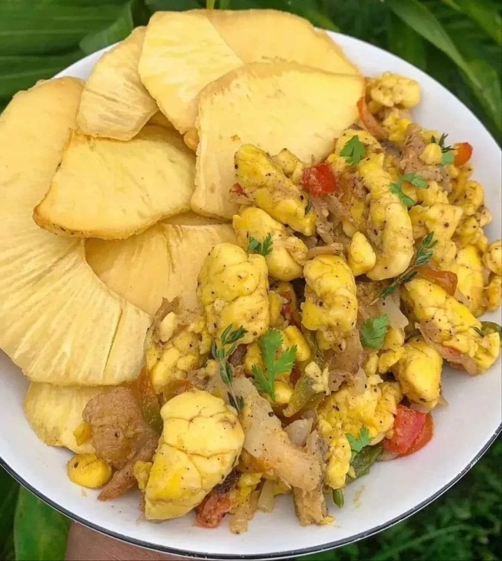 Ackee & saltfish with Fried  Breadfruit
