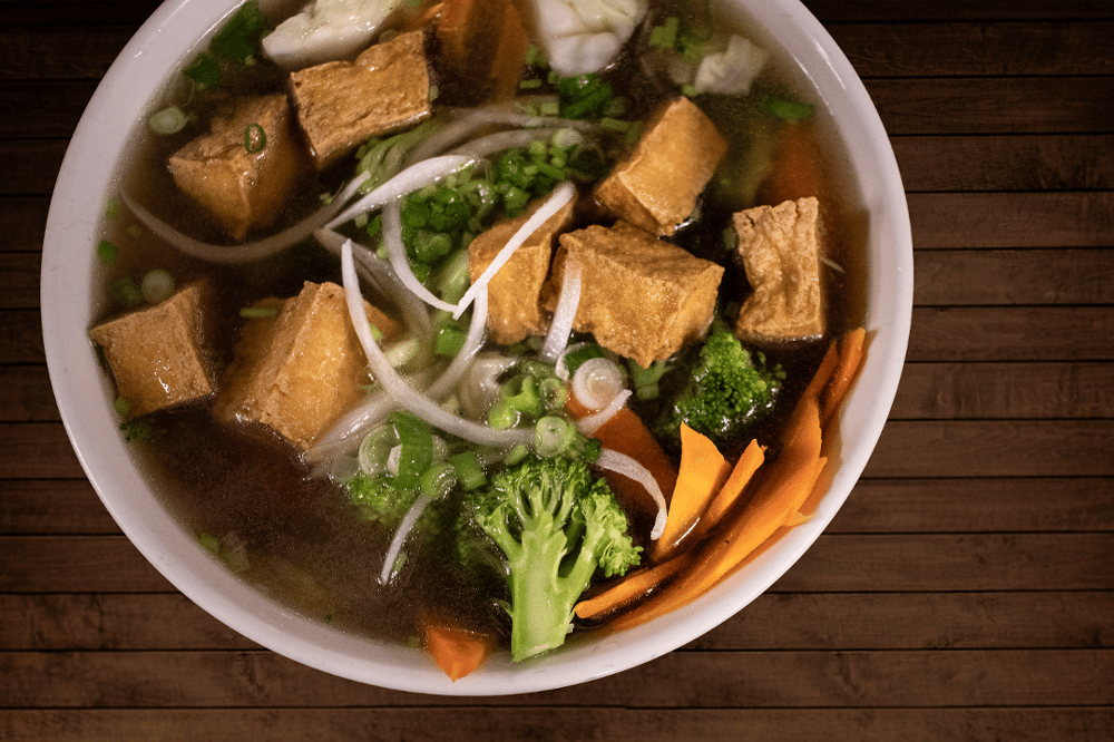 202 Veggie Tofu Rice Noodle Soup Beef Broth