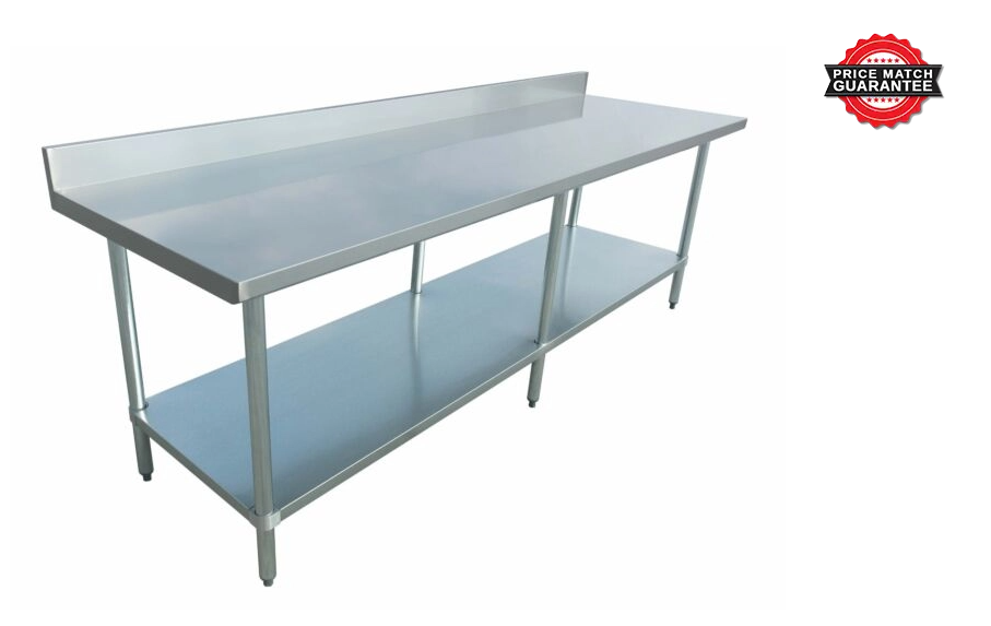 Zanduco 30" x 84" Heavy Duty All Stainless Steel Worktable with Backsplash and Undershelf