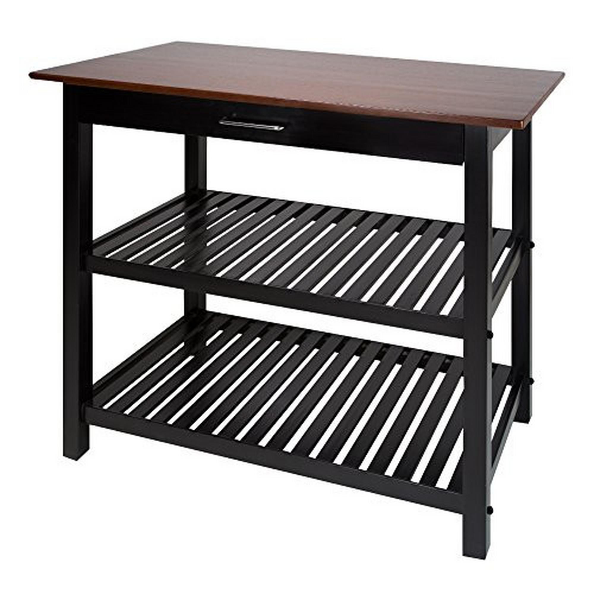 Casual Home Kitchen Island with Solid American Hardwood Top, Walnut&black