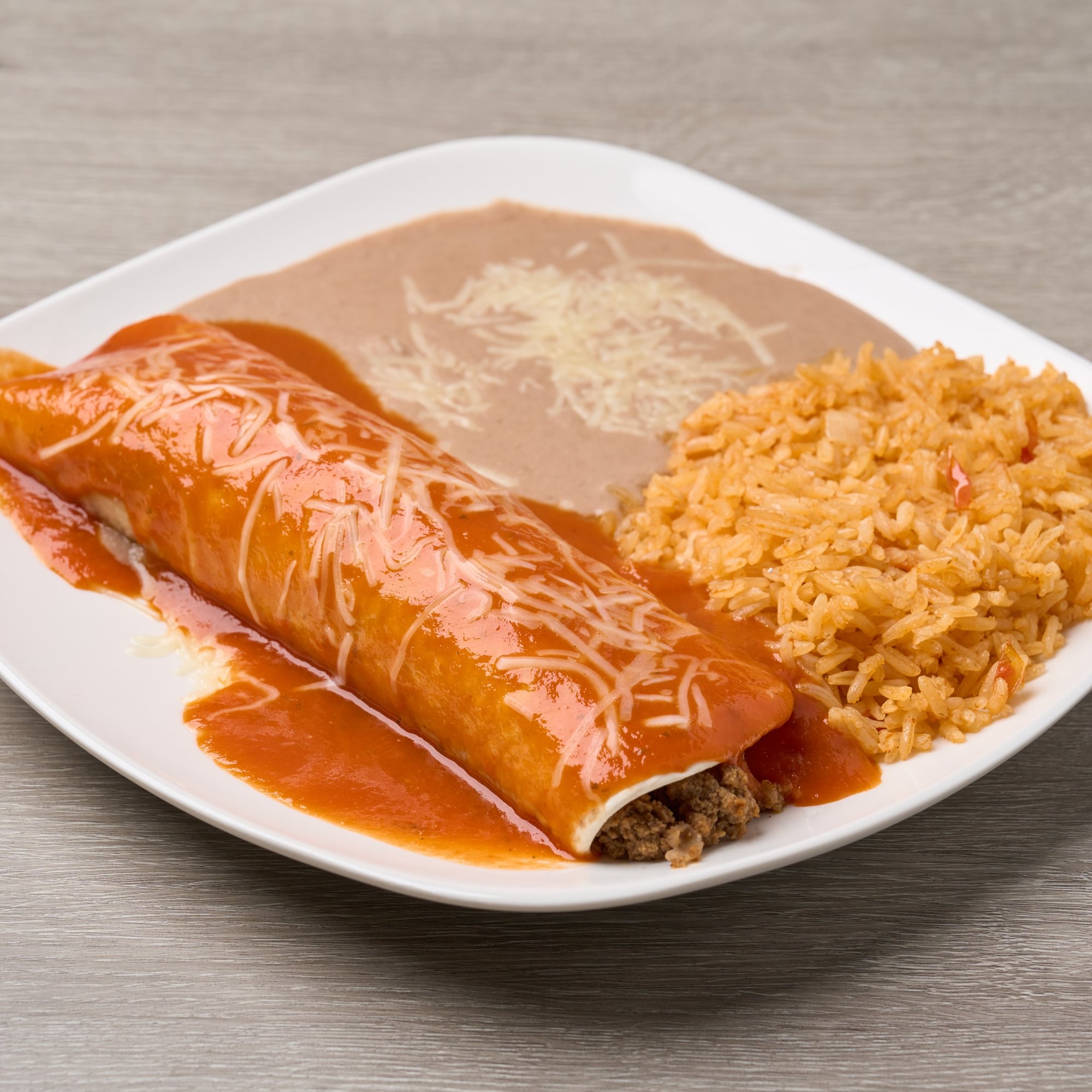 Burrito, rice & beans lunch