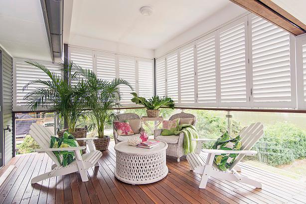 This balcony's stunning transformation is completed with our versatile Aluminum Shutters  that block the harsh sunlight without making the room dark. Who wouldn't want to sit  back and enjoy a quiet afternoon on this beautiful balcony?   BudgetBlindsPointLoma   AluminumShutters  ExteriorShutters  Mo