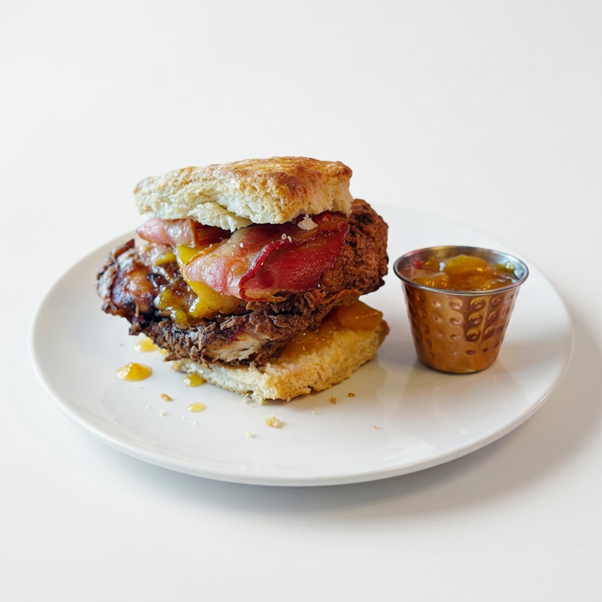 Peach-Bacon Fried Chicken Biscuit