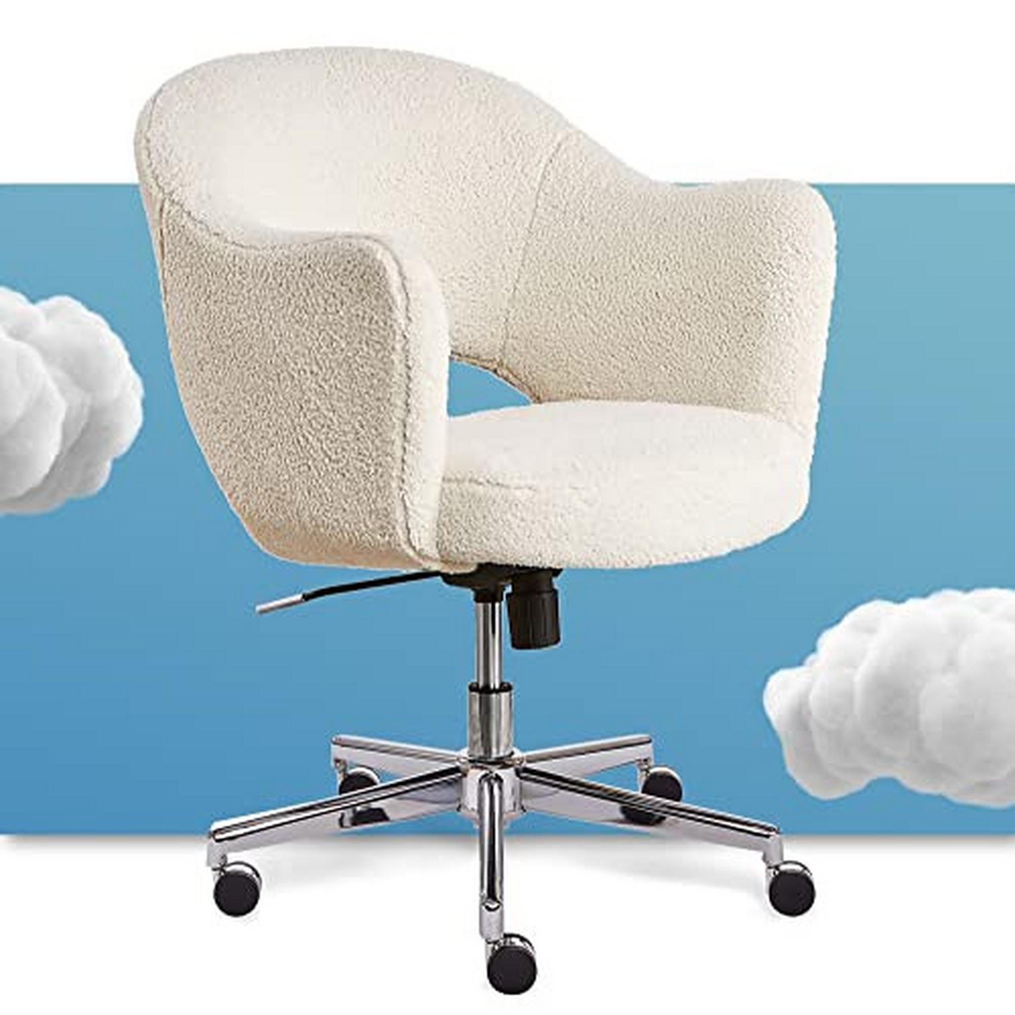 Serta Valetta Office Desk Memory Foam Padding, Midcentury Modern Style, Cream Fuzzy Faux Fur