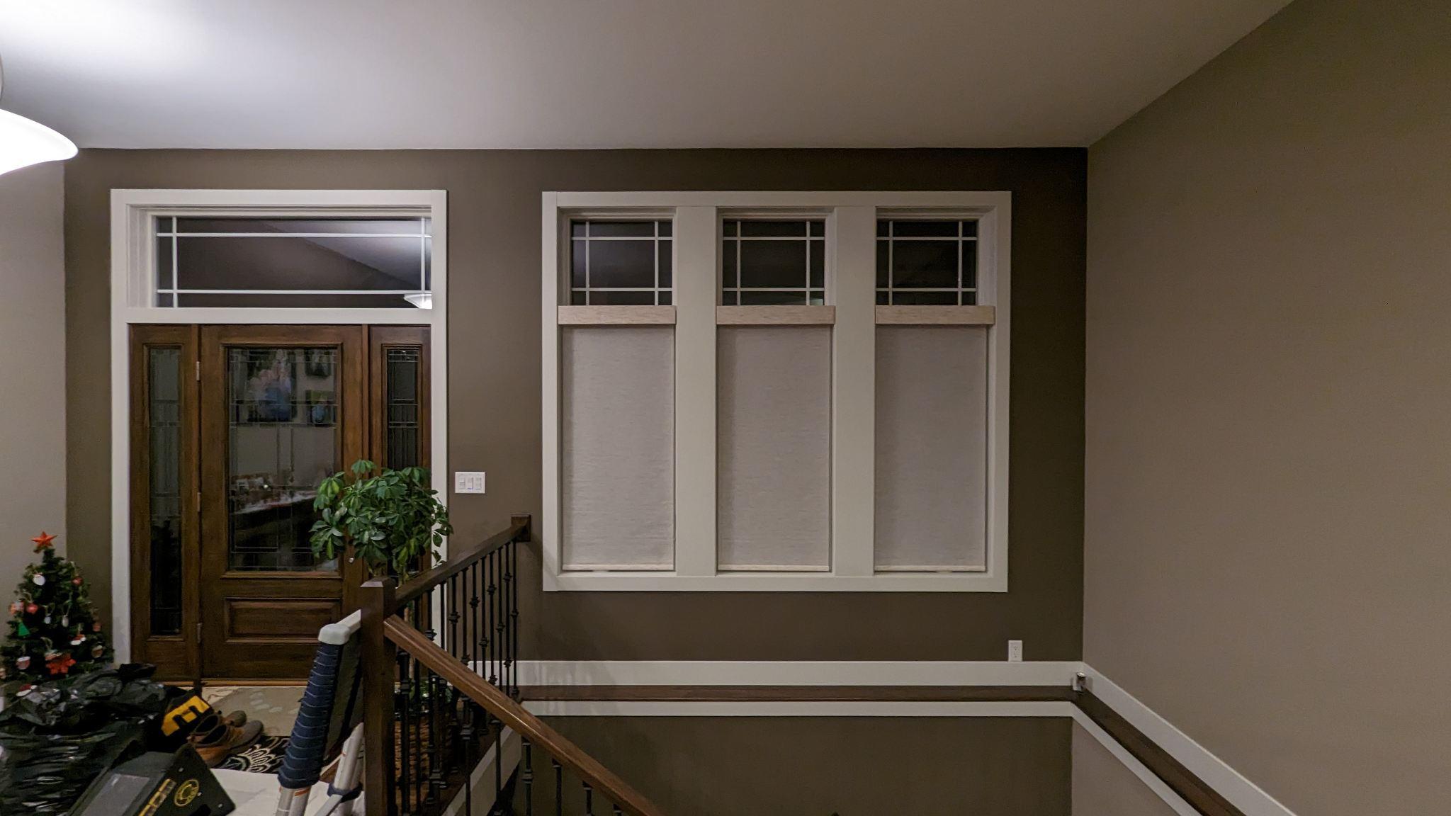 It's truly a white Christmas with our Motorized and Cordless Roller Shades and Valances that come in a variety of shades to match your decor. Check out how well they complement the Christmas decorations in this house in Fairbank.