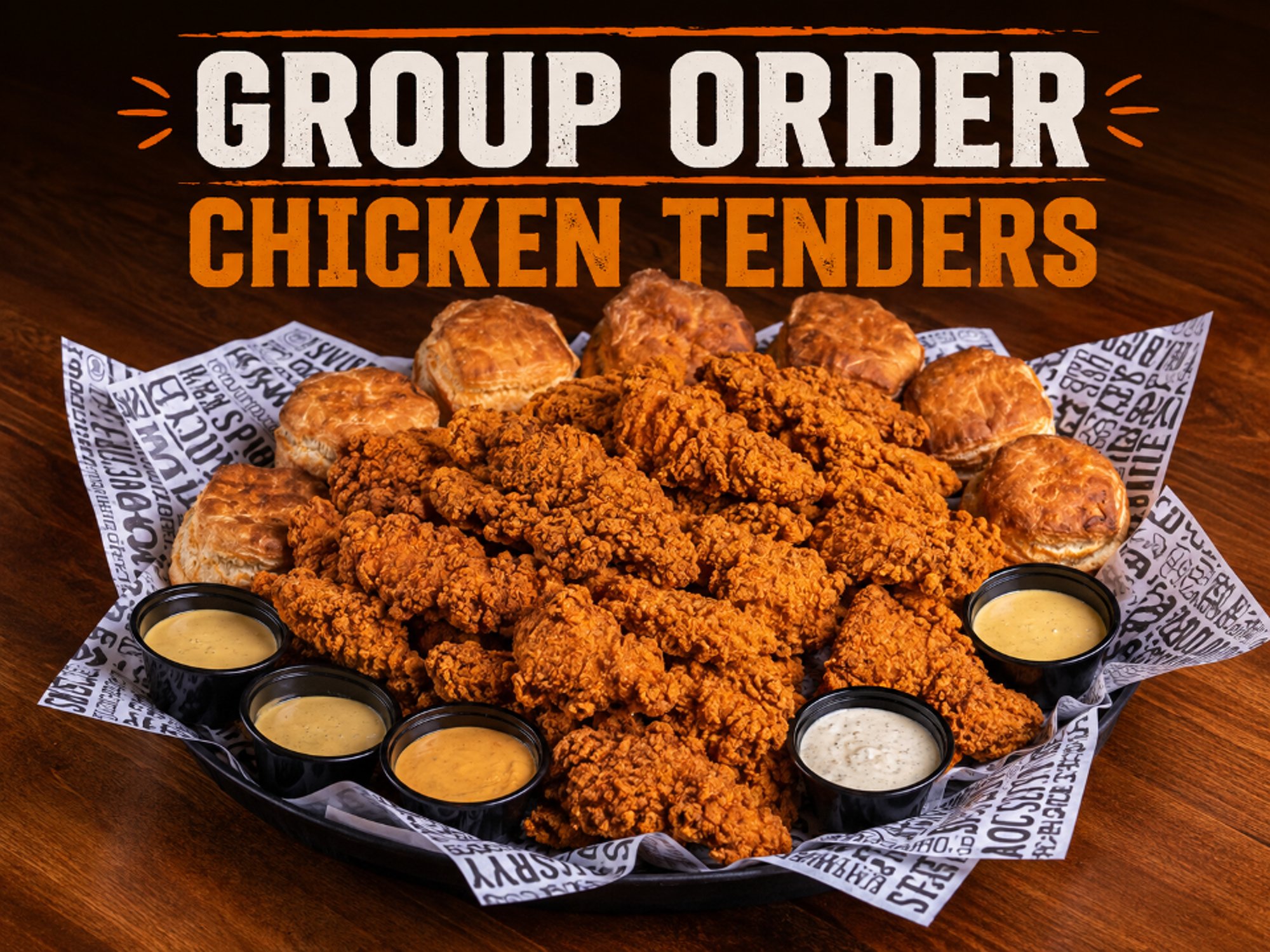 8 Tenders, 4 Sauces, 4 Rustic Butter Biscuits