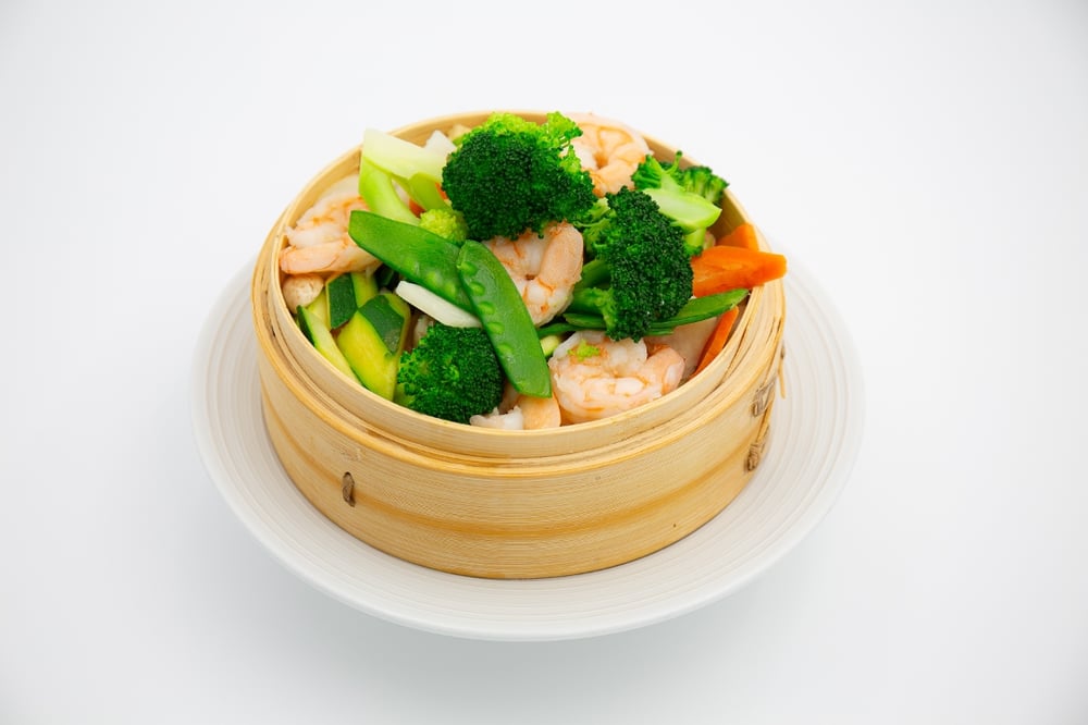 Steamed shrimp veggies