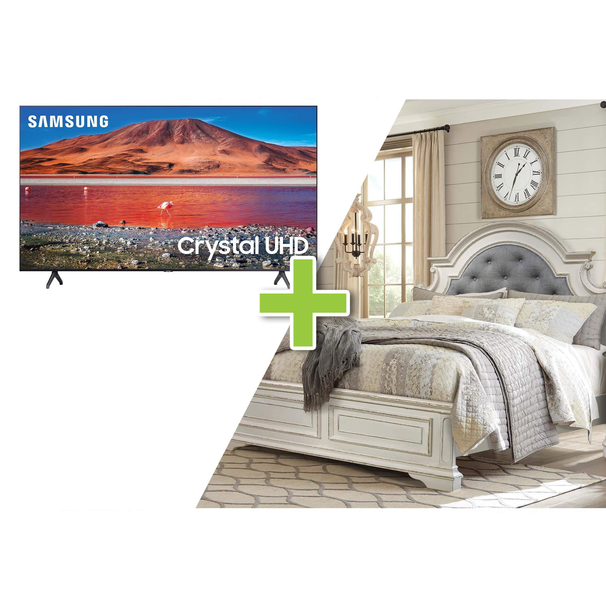 Queen Madison Bed w/Chest, Dresser, Mirror, Nightstand + 50" Samsung TV
