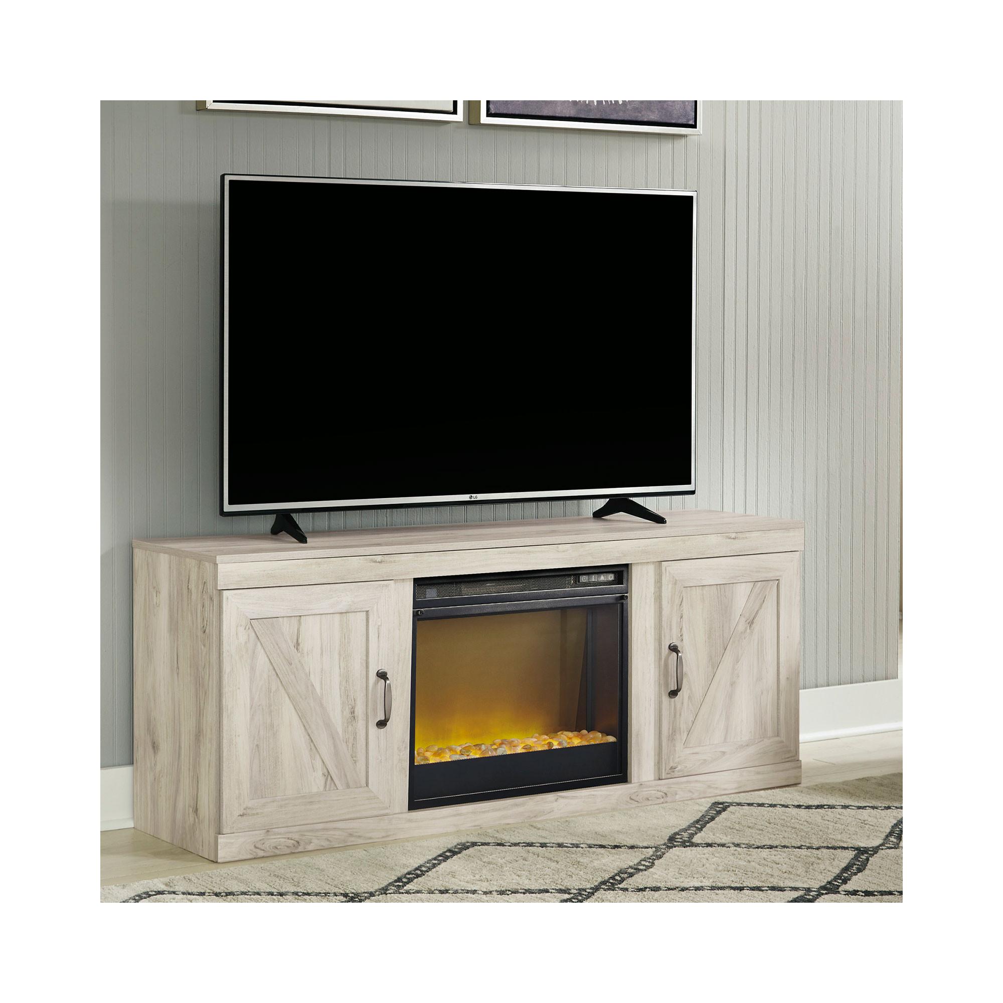 60" Bellaby Large TV Stand w/Glass & Stone Fireplace