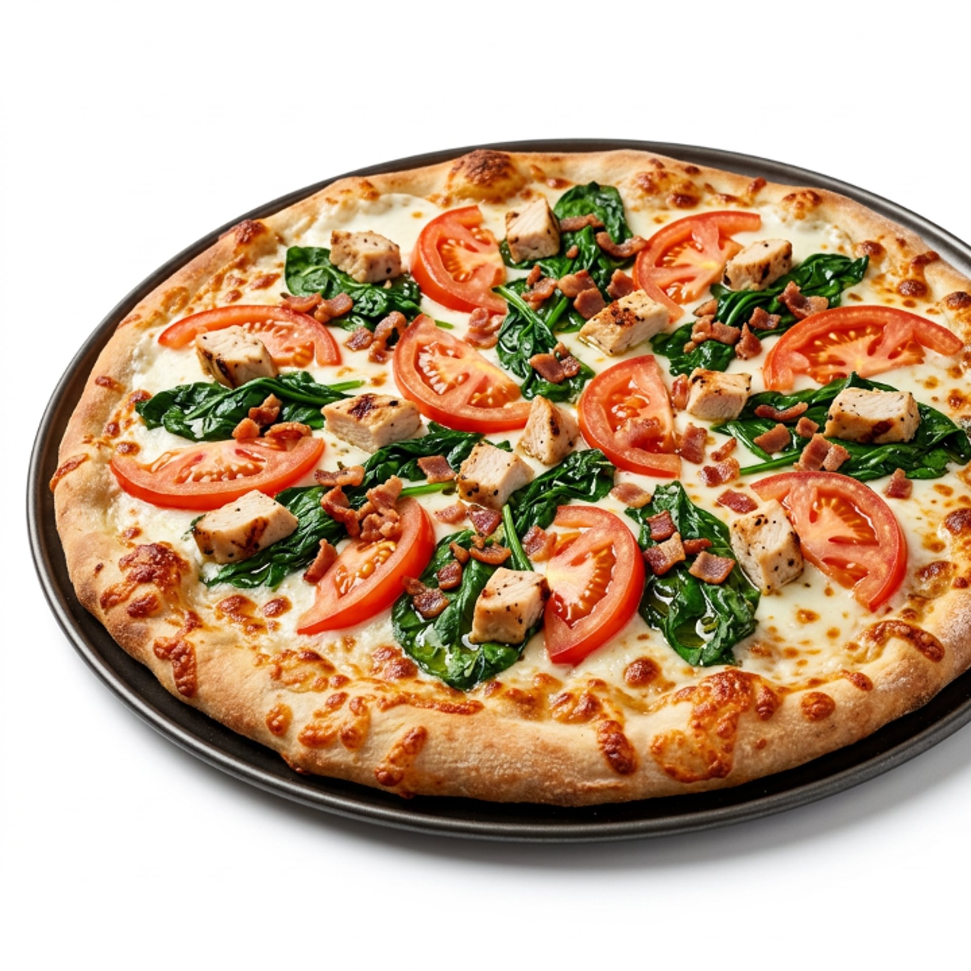 White chicken, bacon, spinach, tomato