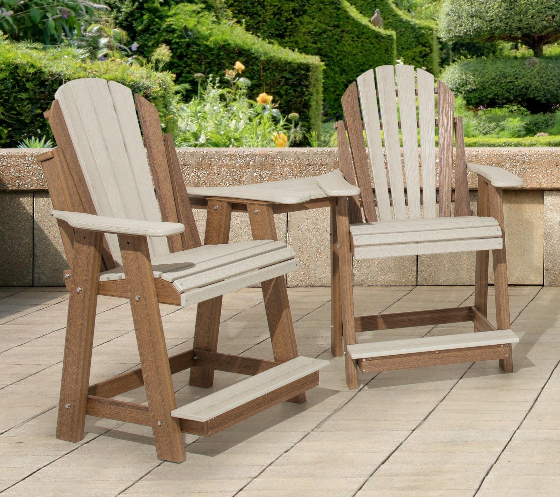 Settee Table Set with 2 Adirondack Solid Chairs - Counter Height