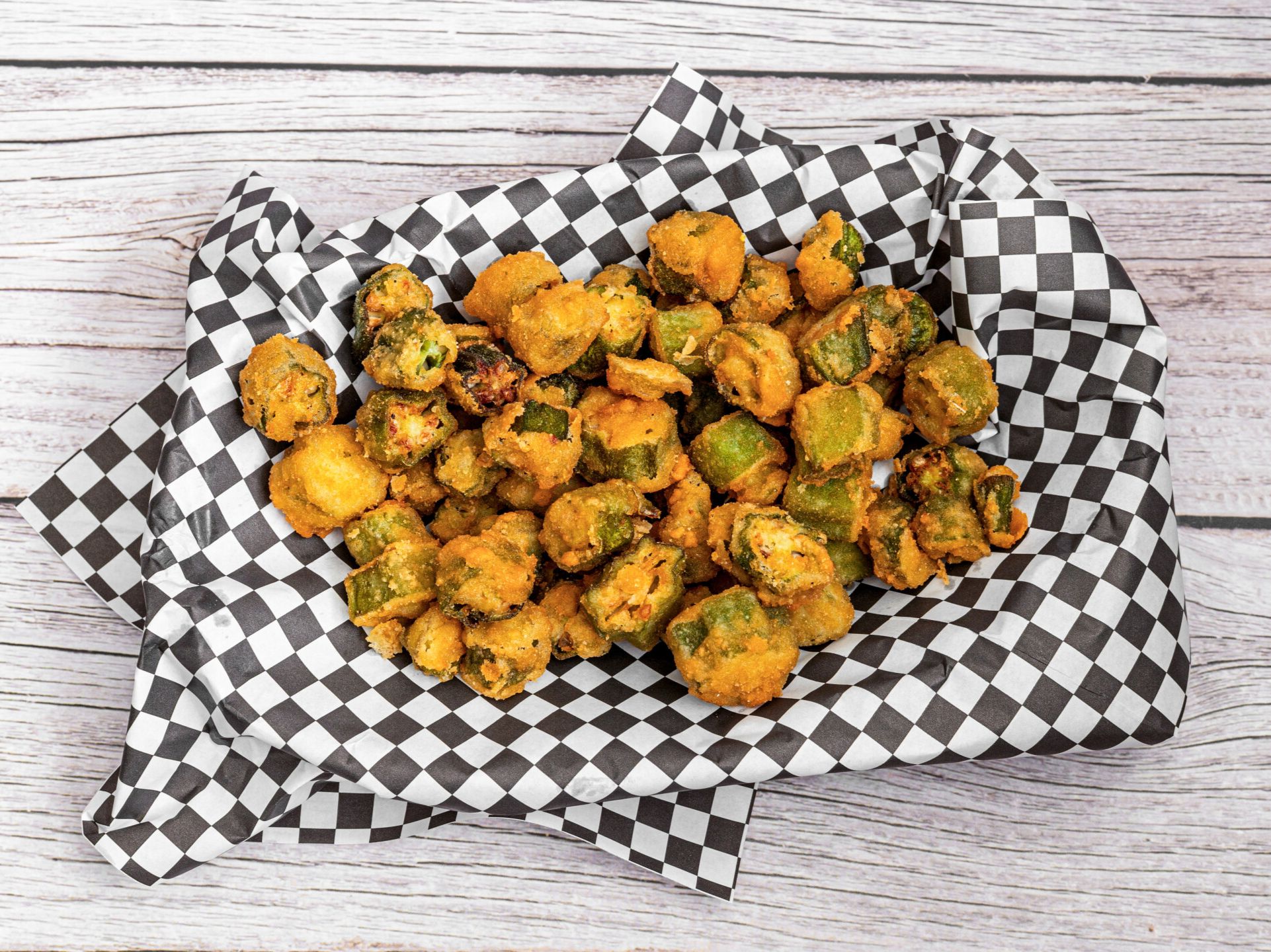 Fried Okra Appetizer Served In Boat