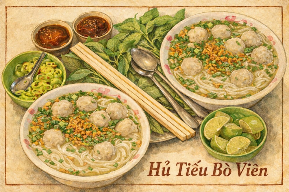 Sen Beef Meatball Noodle Soup -Hu Tieu Bo Vien