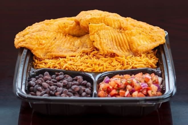 Tilapia Fish with Rice, Bean & Salsa