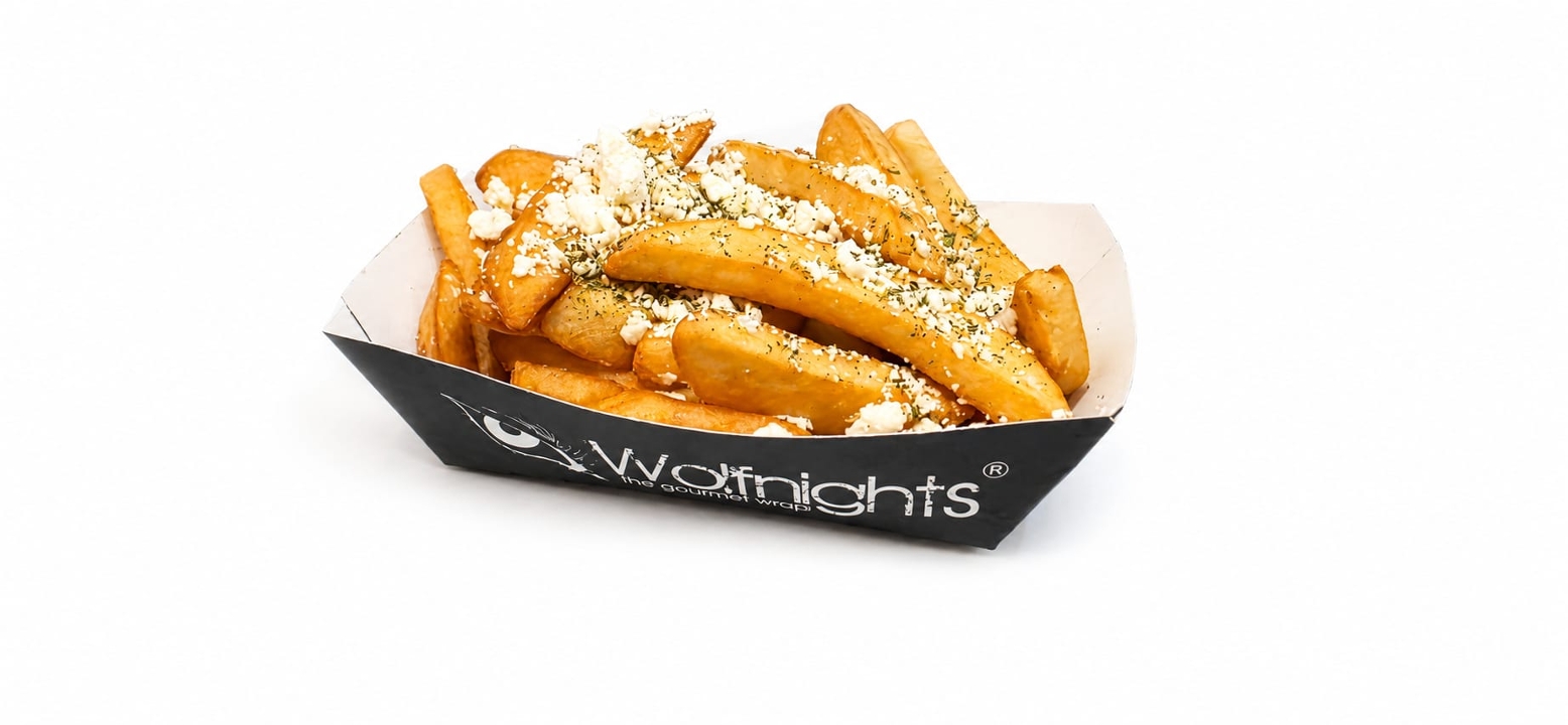 Feta Thick-Cut Fries (GF).,