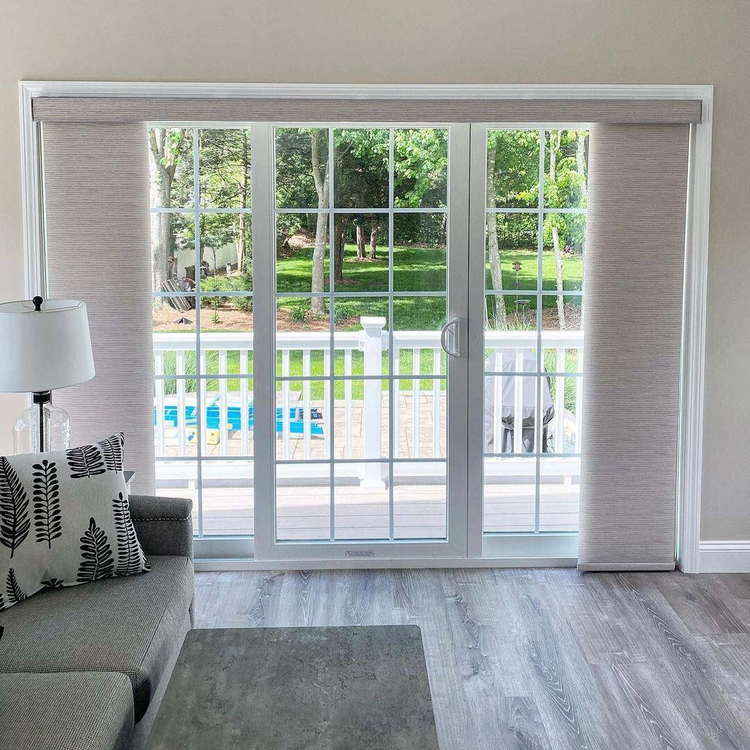 Panel tracks for this stunning sliding glass door.  betterthanverticals Budget Blinds Newport and Warwick.