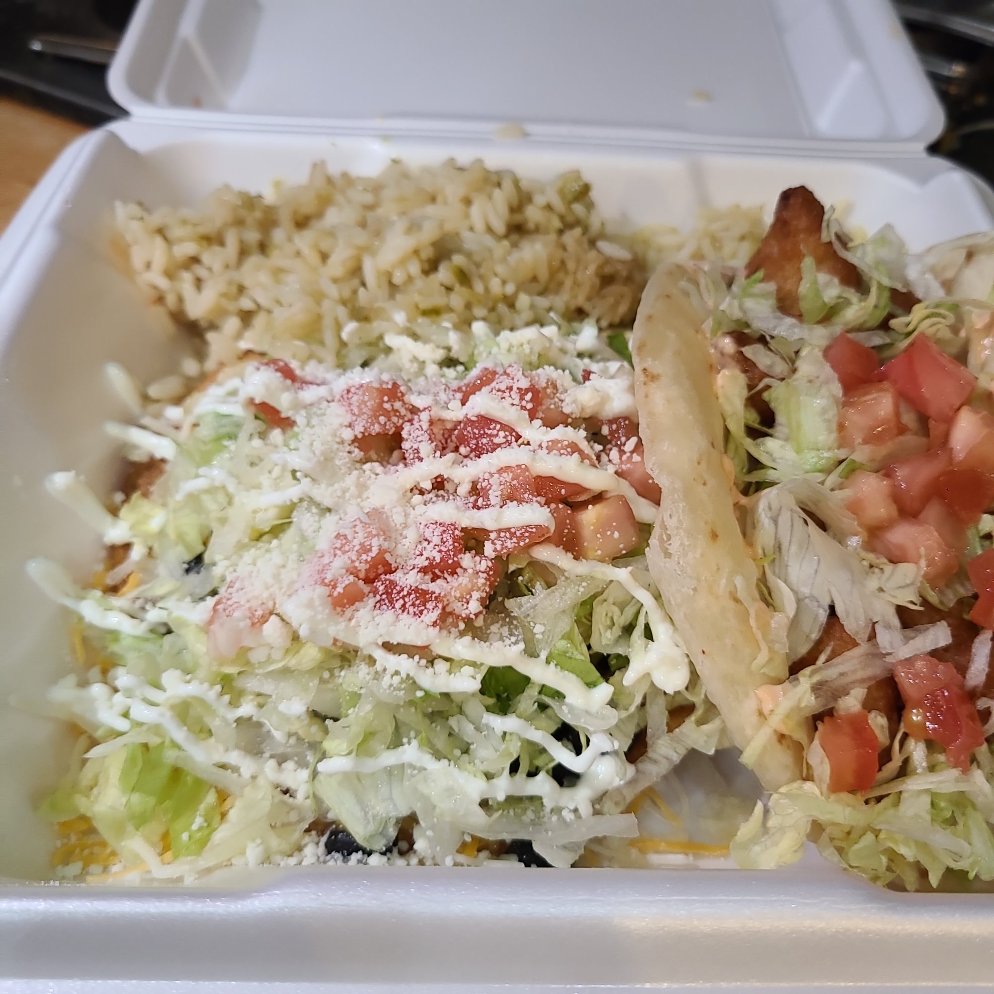Fried Cauliflower Taco and Cheese Tostada
