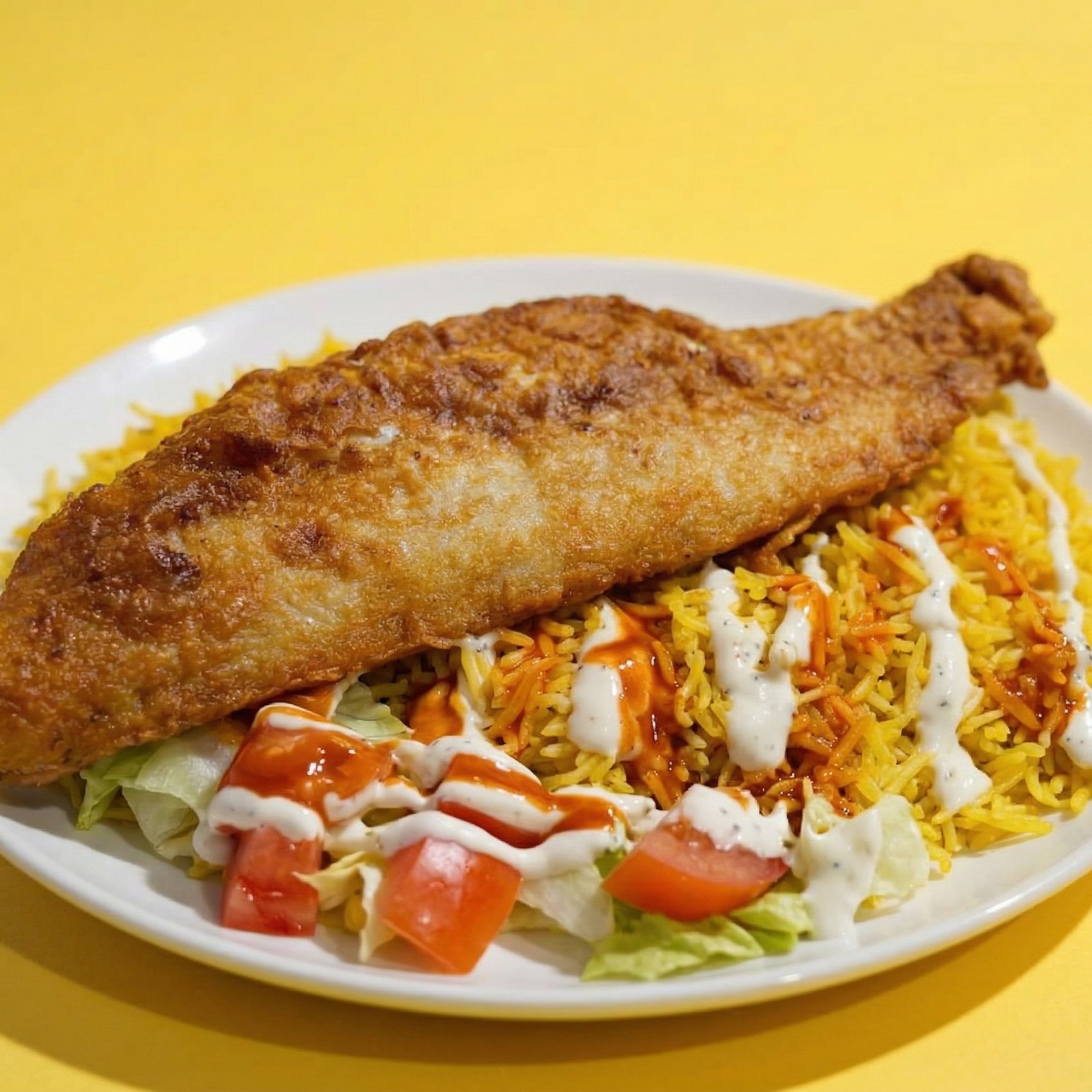 Fried Whiting Fish Over Rice