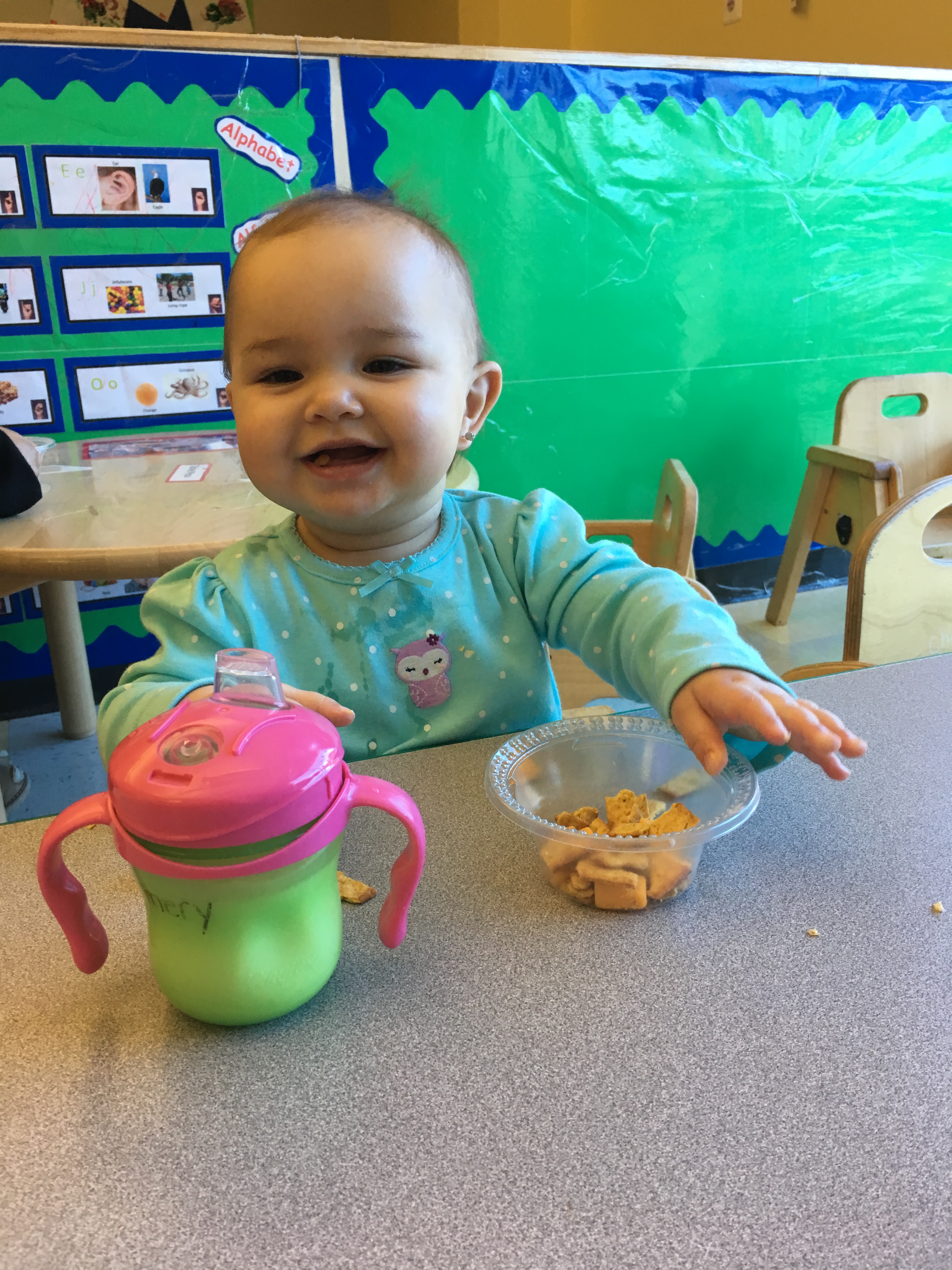 Enjoying my first snack as I transition into the Toddler A class!!