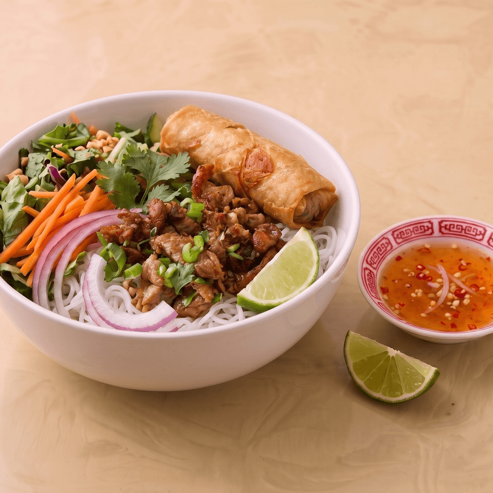 Grilled Pork and Egg Rolls Vermicelli Bowl