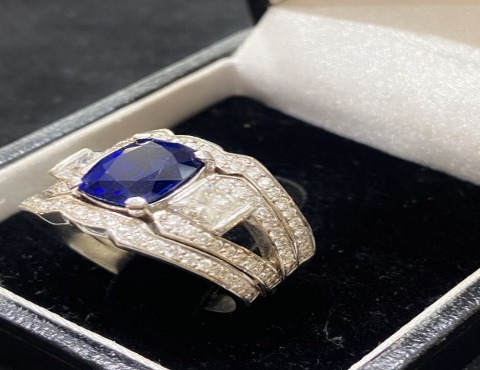 Custom Made Cushion Cut Sapphire And Diamond Ring