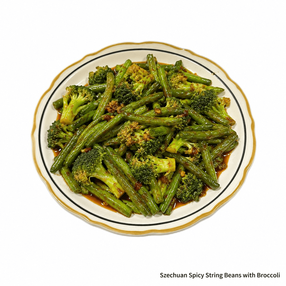 Szechuan Spicy String Beans with Broccoli