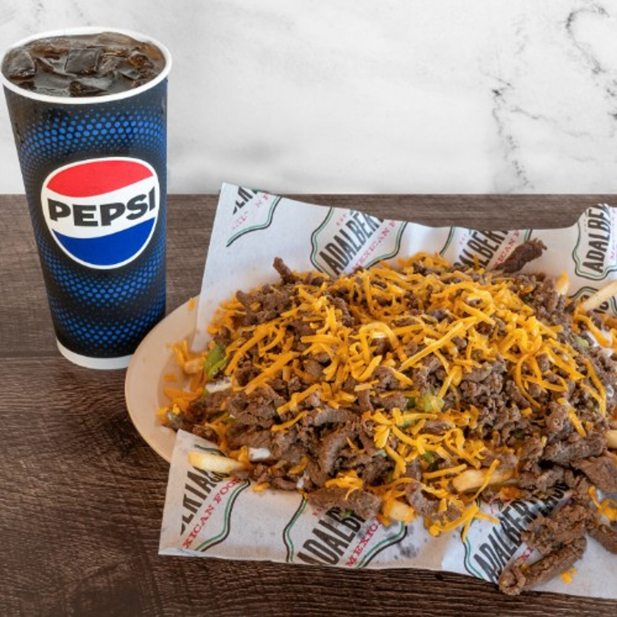 Carne Asada Fries with Soda & Side