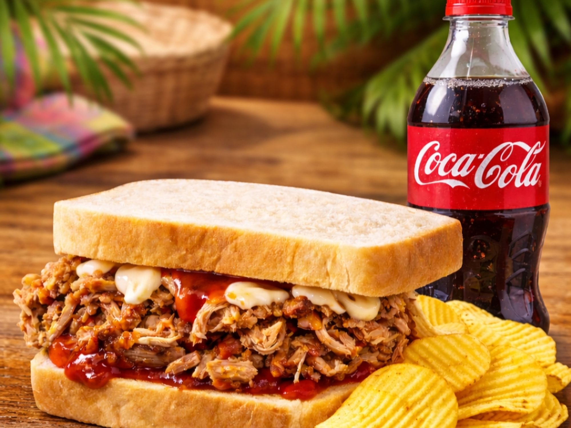 Tropical Paradise Pork Sandwich Combo with Chips and 20 oz. Soda Bottle
