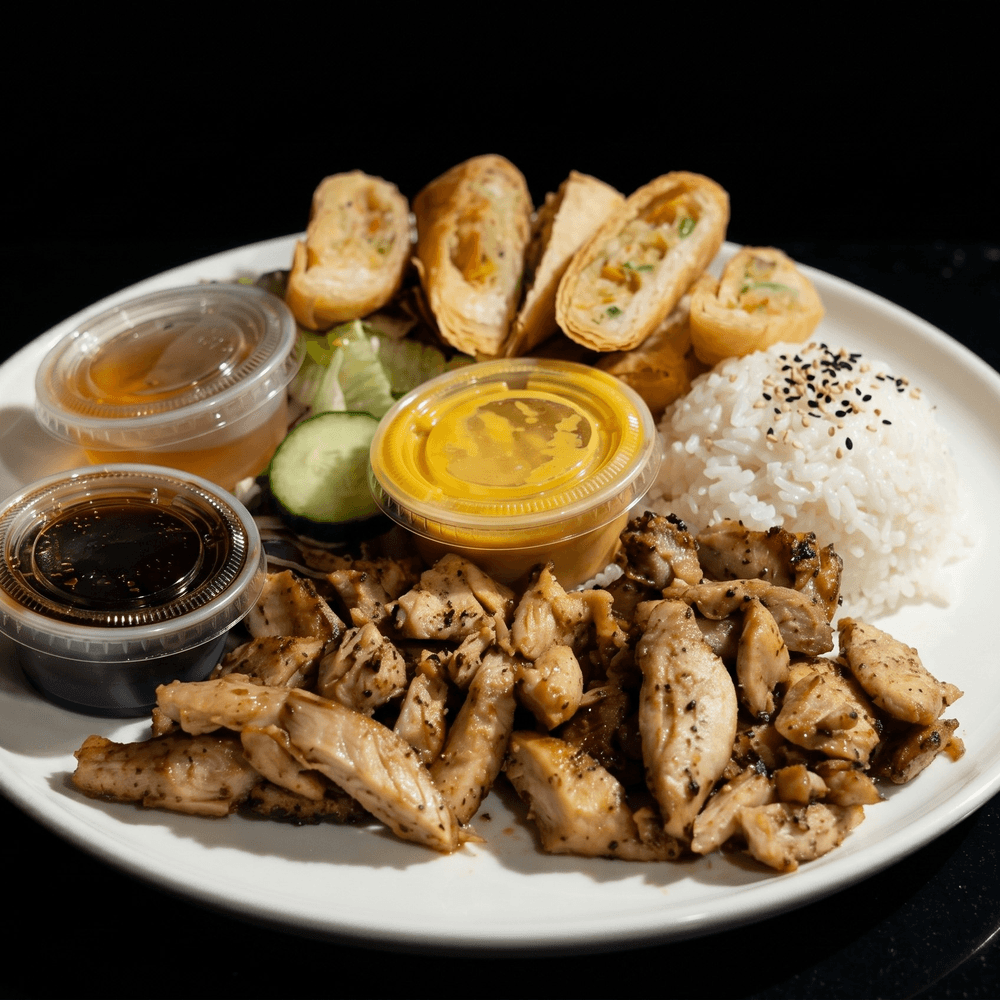 119. Chicken & Egg Roll Teriyaki Plate
