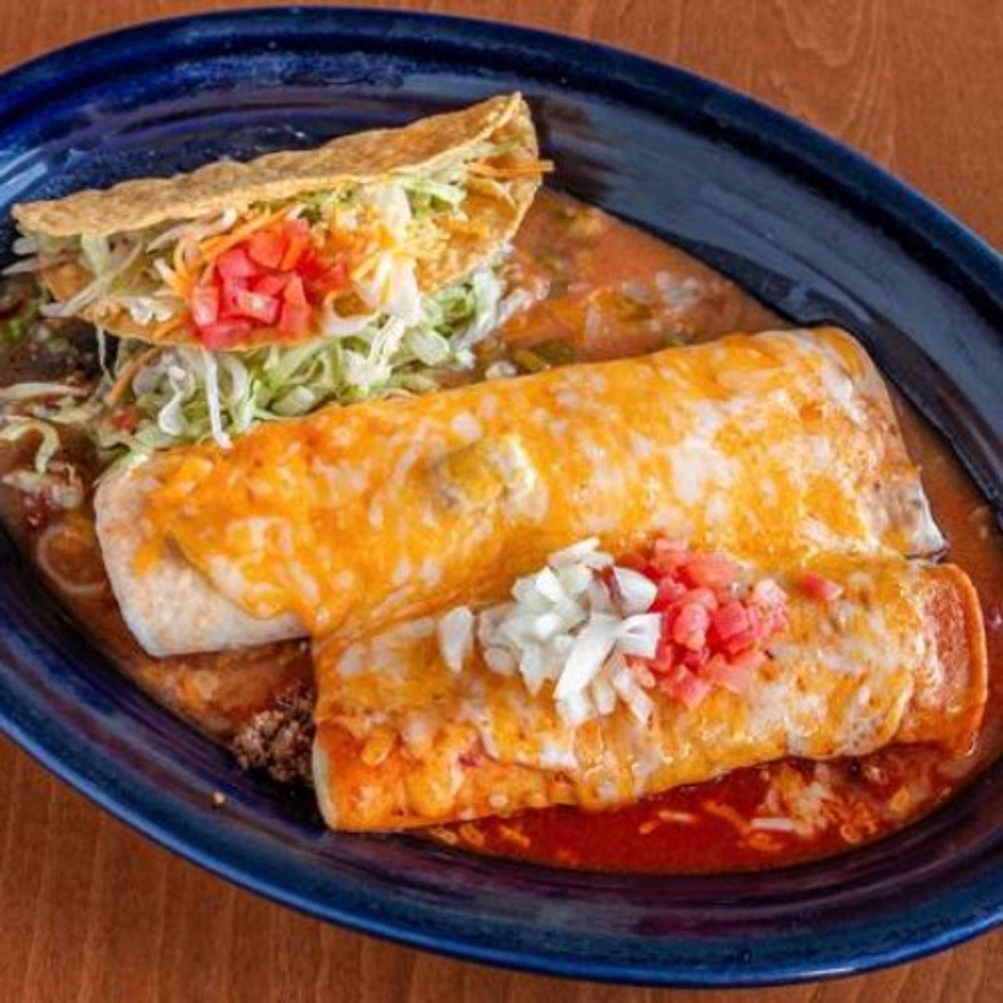 #4 Beef Enchilada, Beef Burrito and Taco
