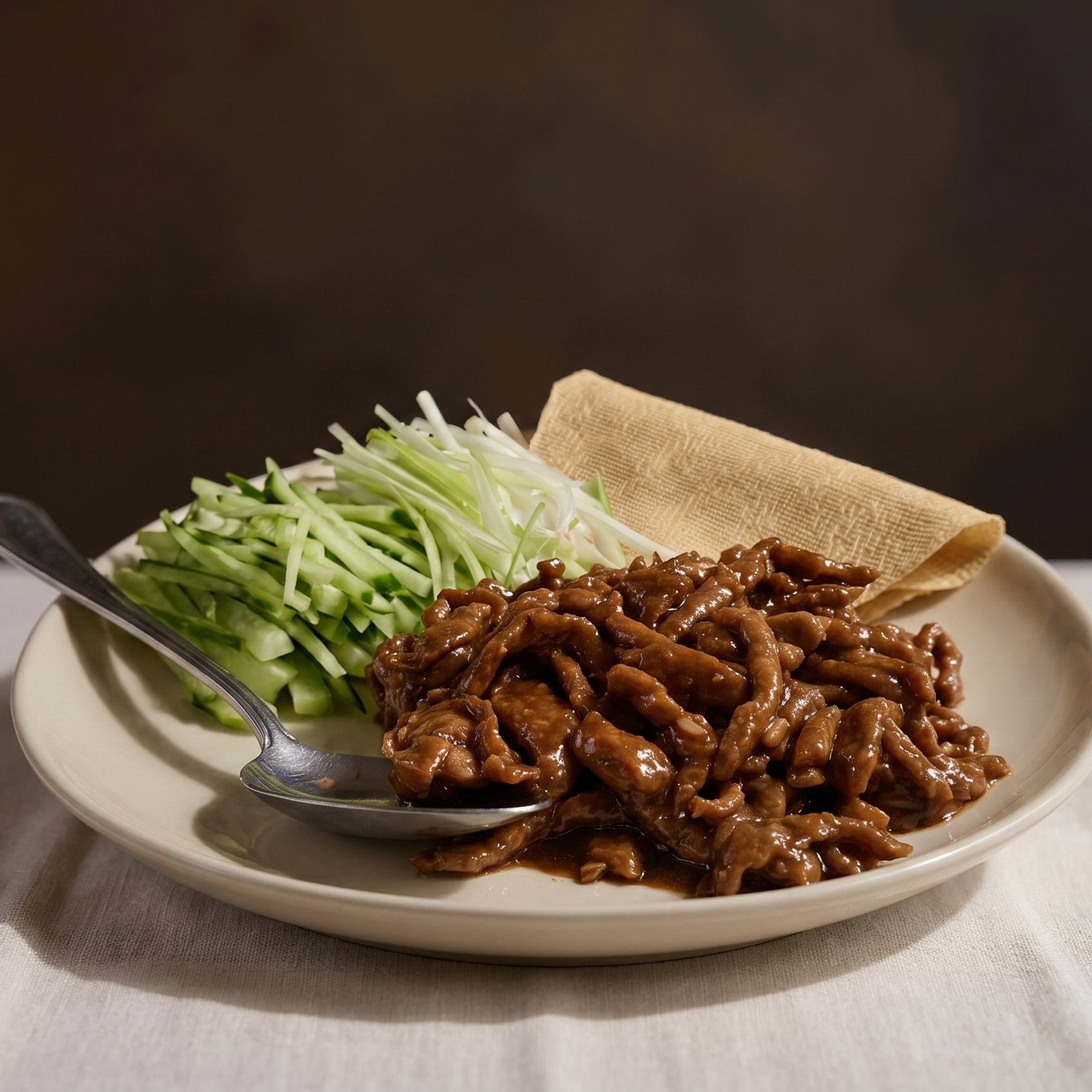 Shredded Pork with Plum Sauce in Tofu Wraps / 京酱肉丝